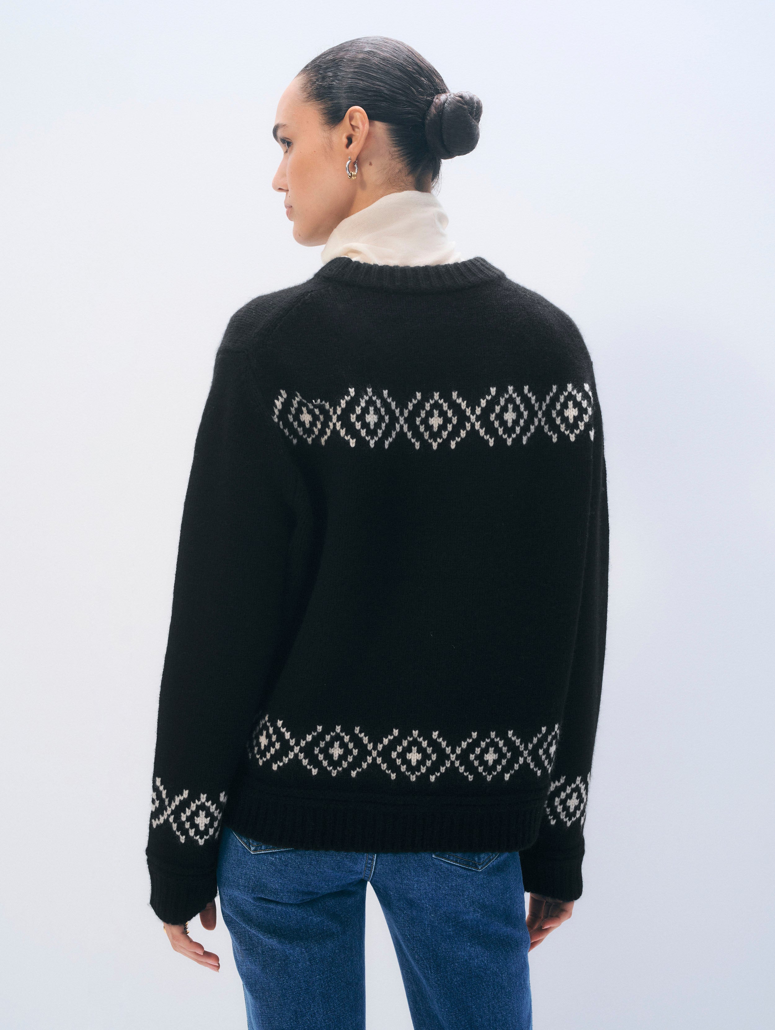 Cashmere Blend Ski Crewneck | Black/Ivory