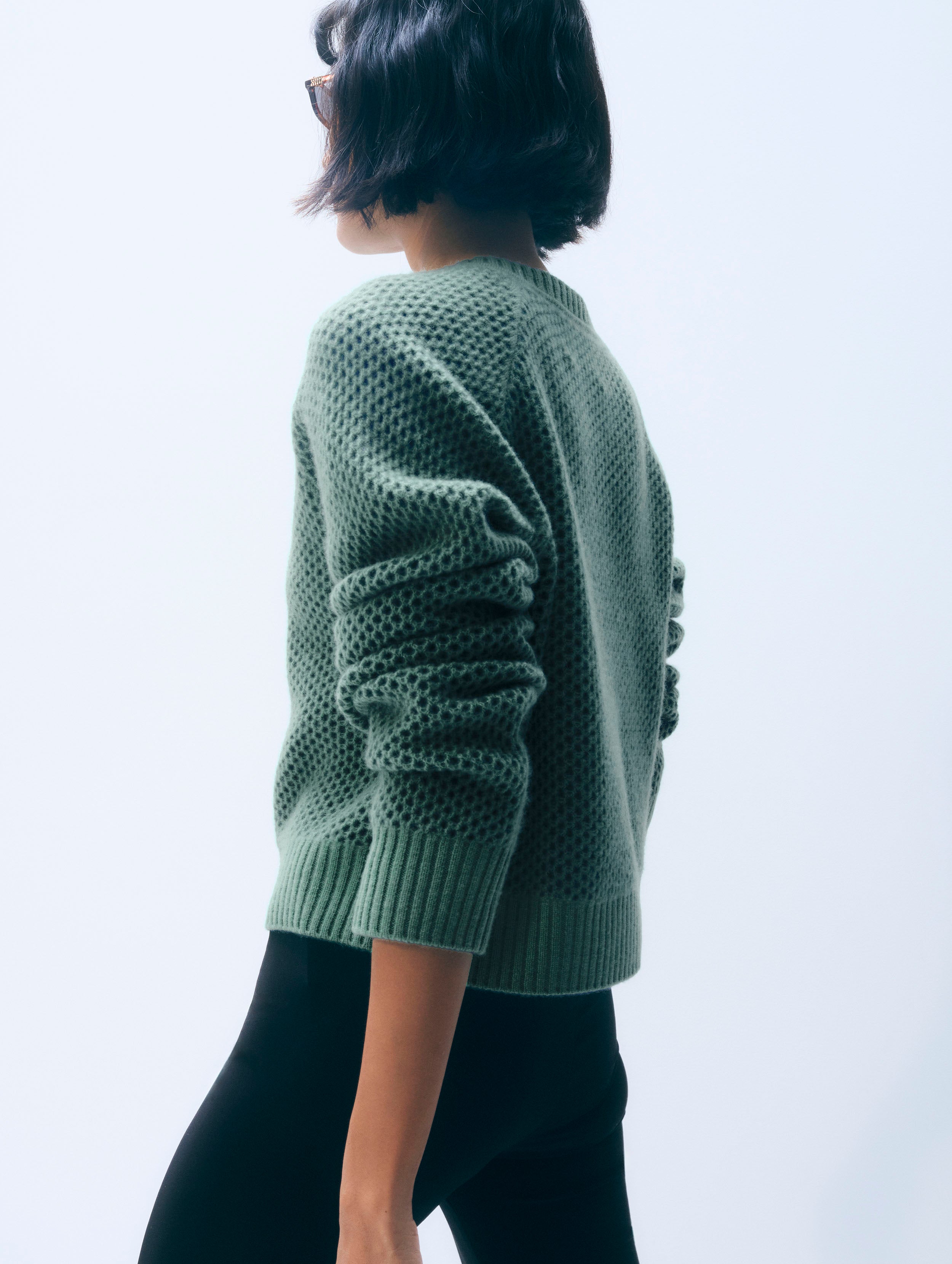 Cashmere Mesh Cardigan | Ivy Green
