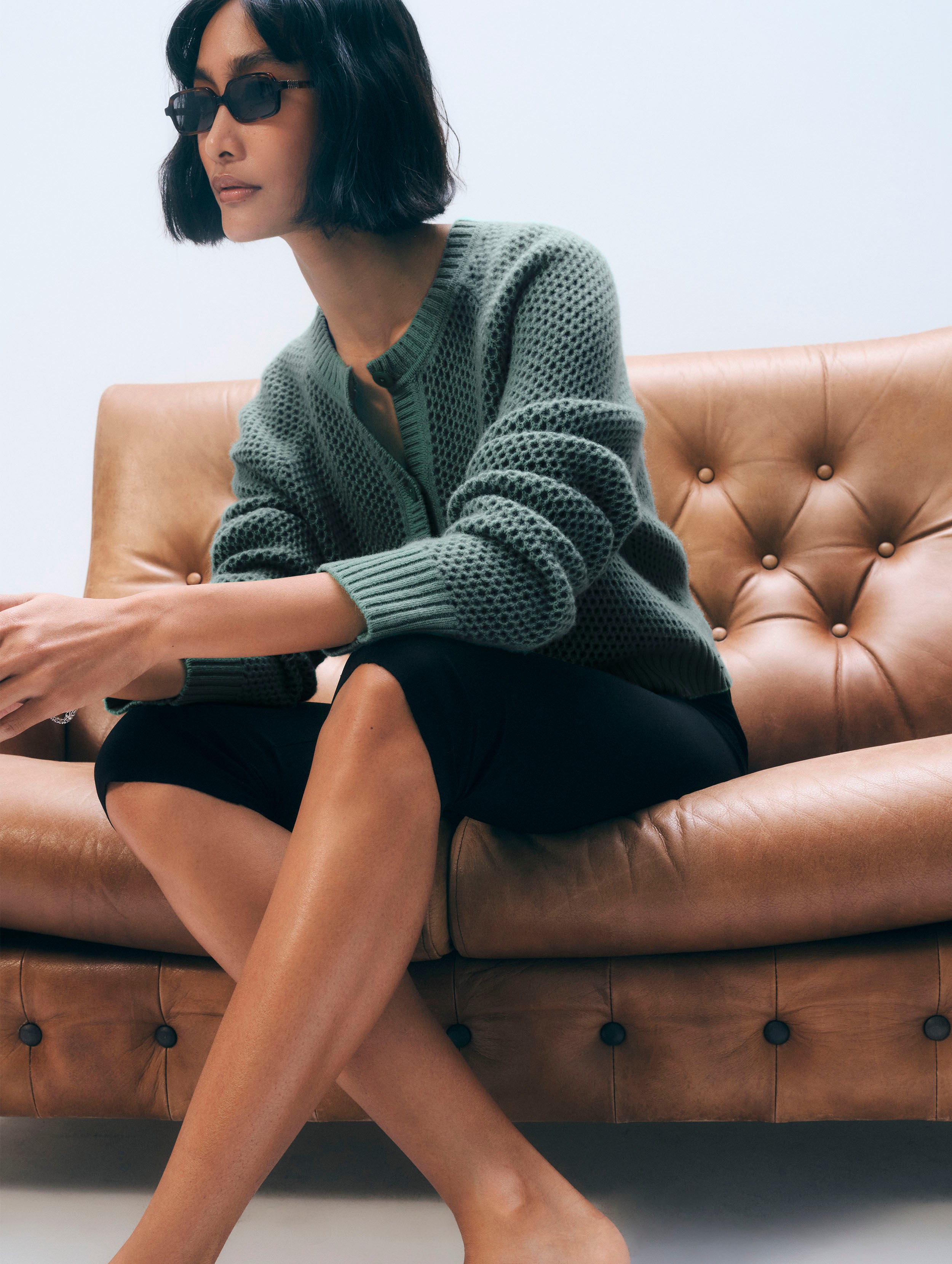 Cashmere Mesh Cardigan | Ivy Green