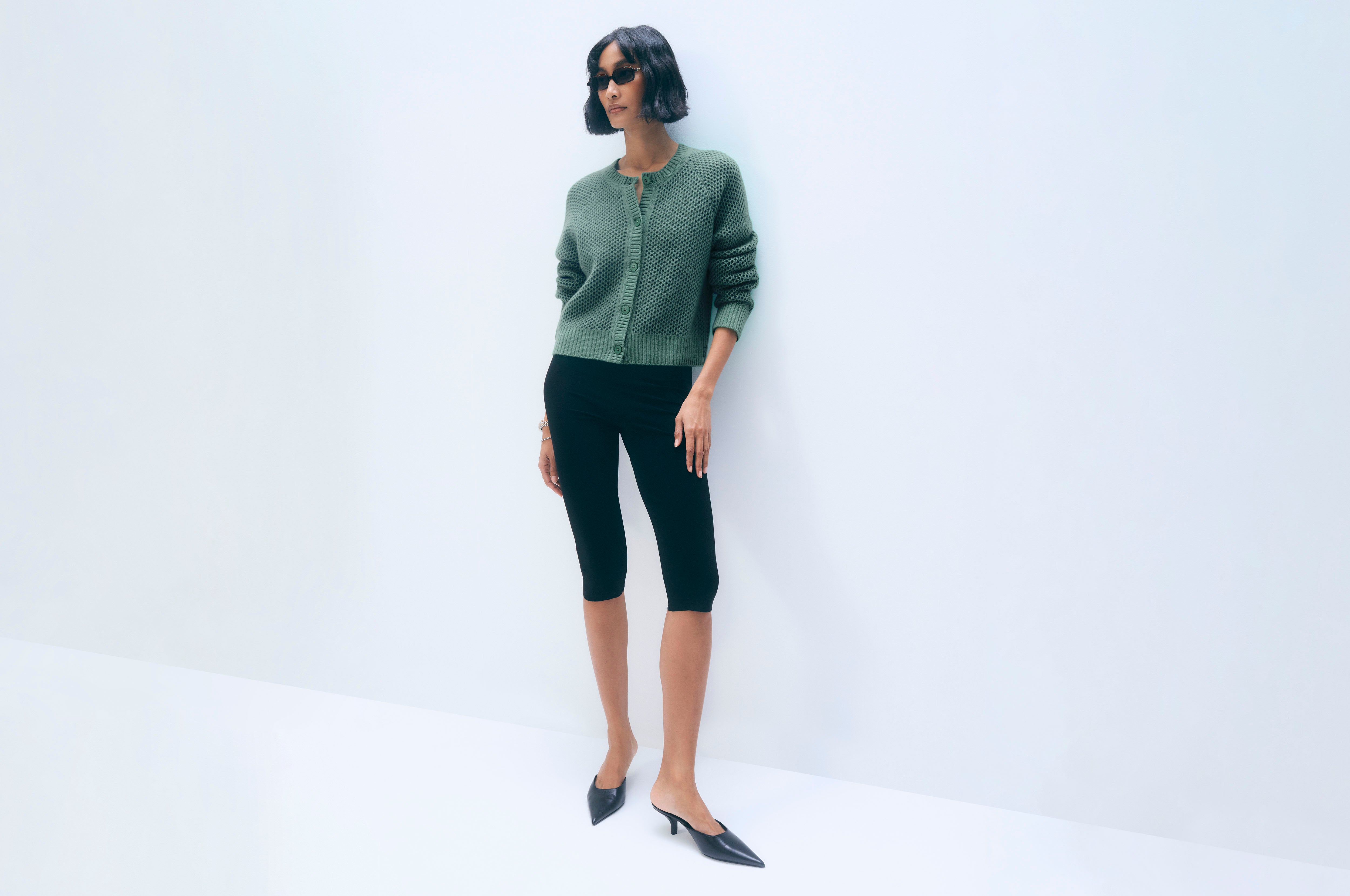 Cashmere Mesh Cardigan | Ivy Green
