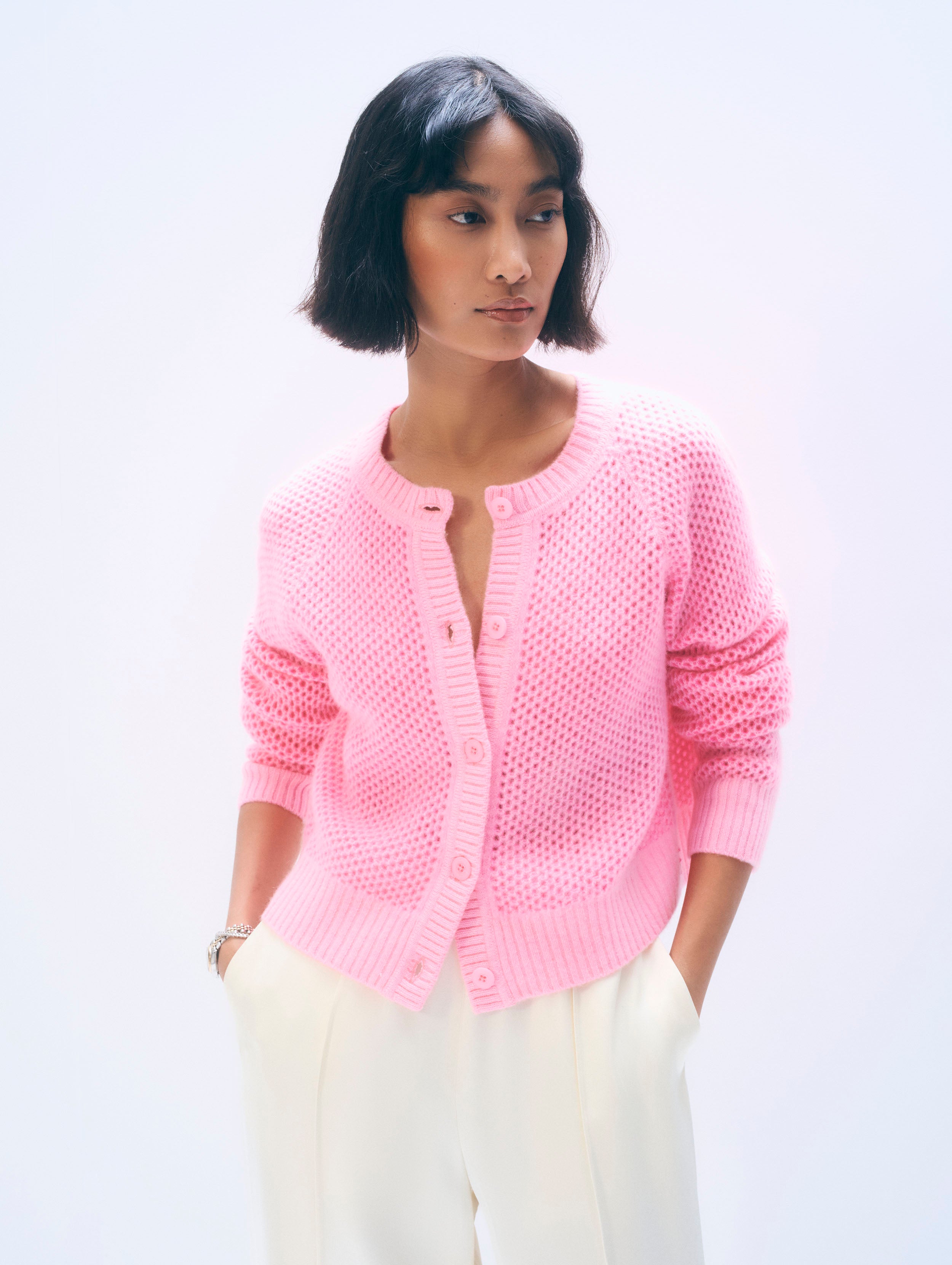 Cashmere Mesh Cardigan | Pink Buds