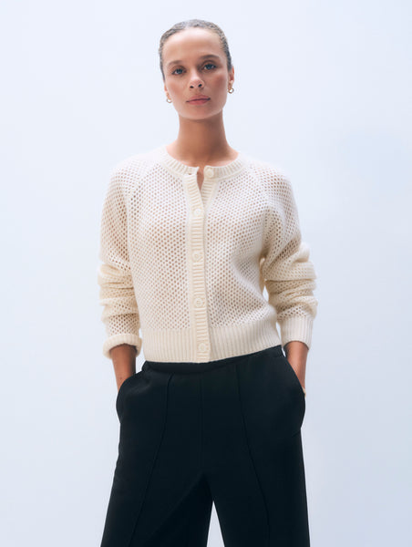 Cashmere Mesh Cardigan | Soft White