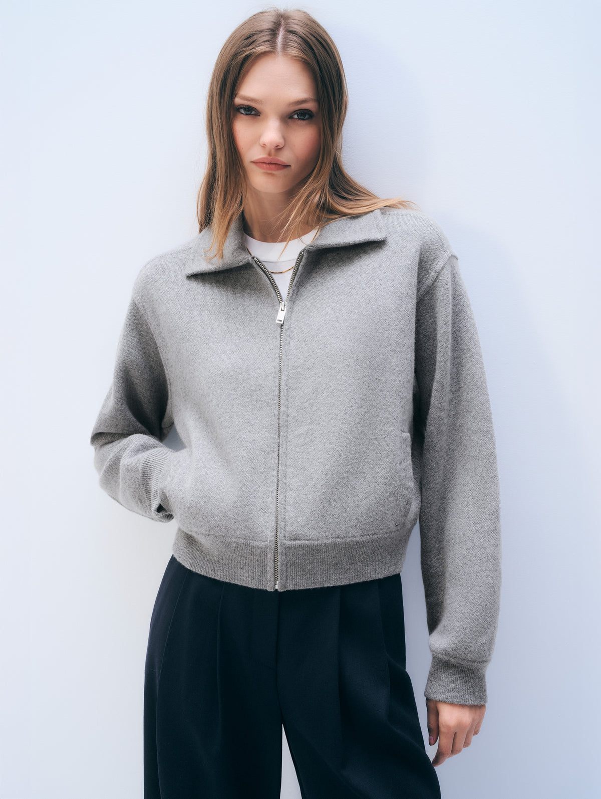 Cashmere Blend Bomber | Ash Grey Heather