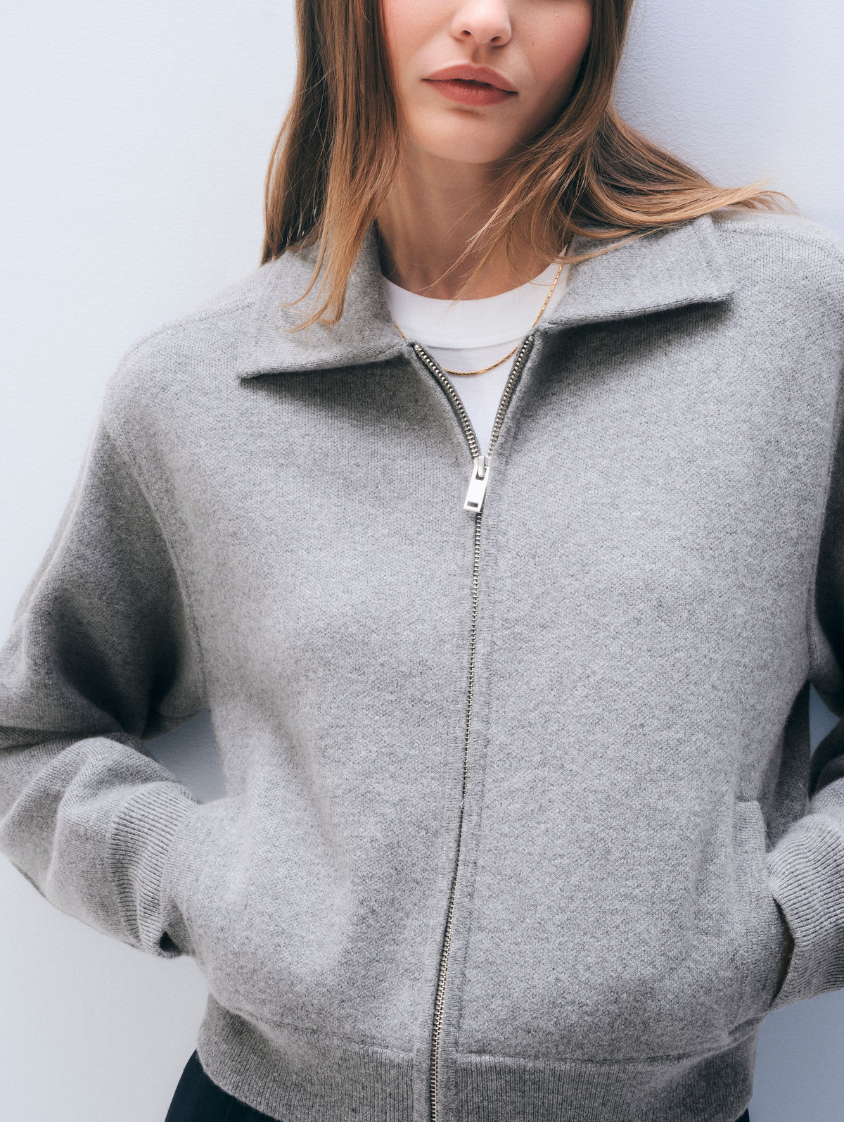 Cashmere Blend Bomber | Ash Grey Heather