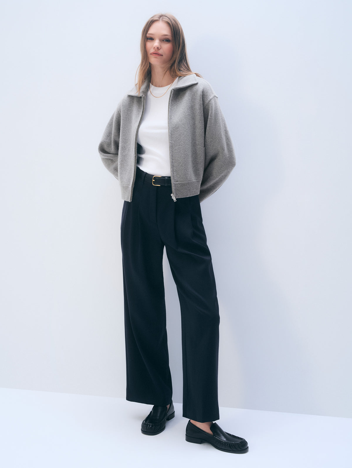 Cashmere Blend Bomber | Ash Grey Heather