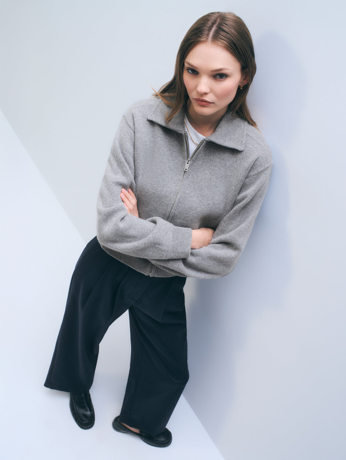 Cashmere Blend Bomber | Ash Grey Heather