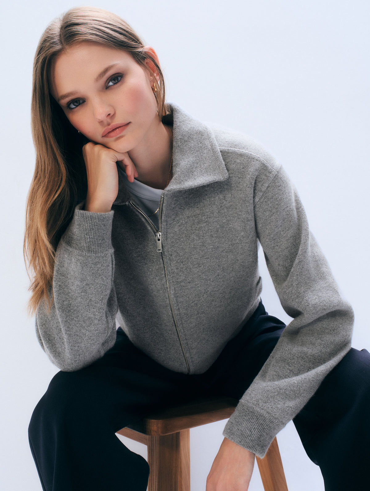 Cashmere Blend Bomber | Ash Grey Heather