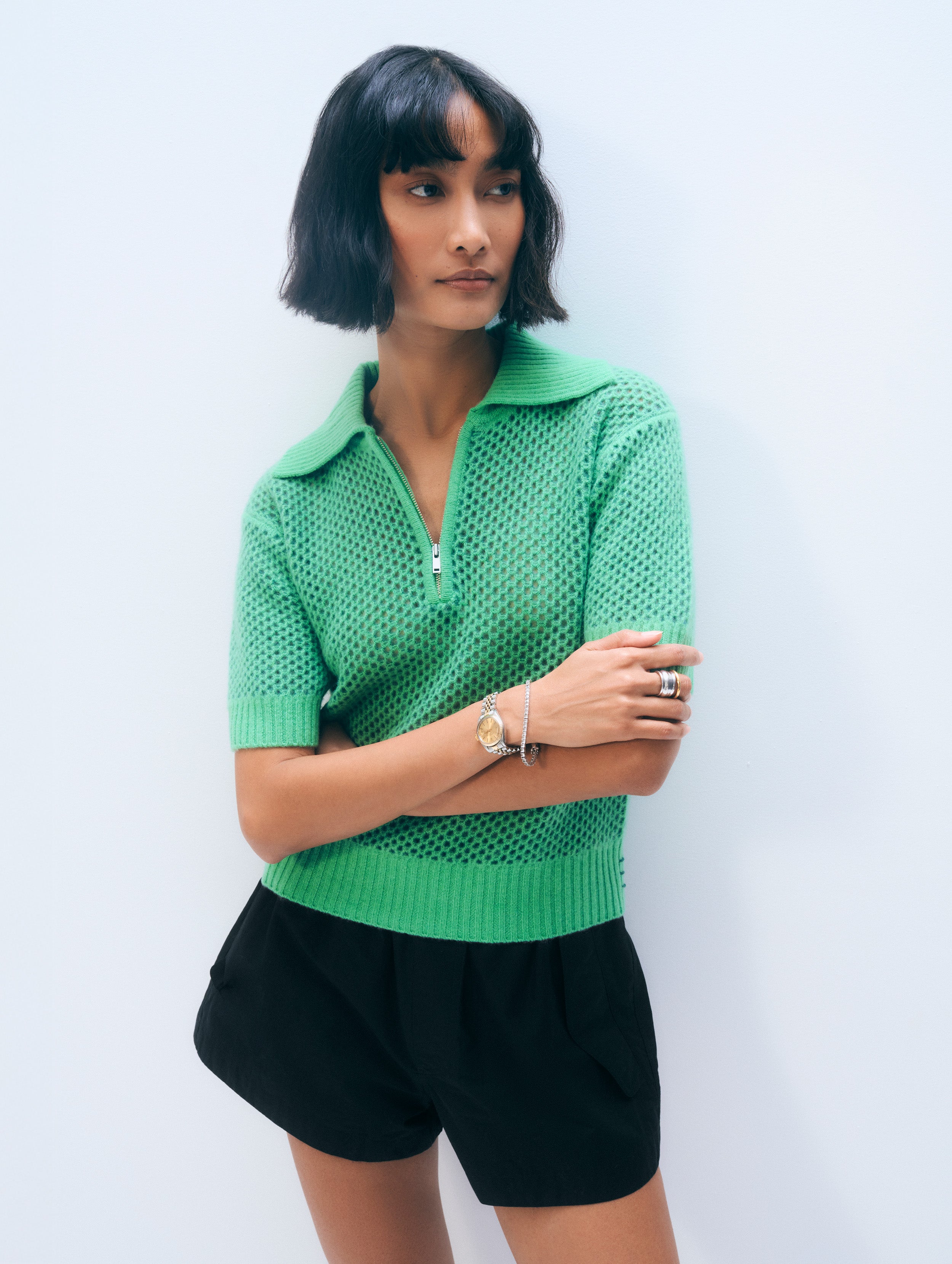 Cashmere Mesh Polo | Ivy Green