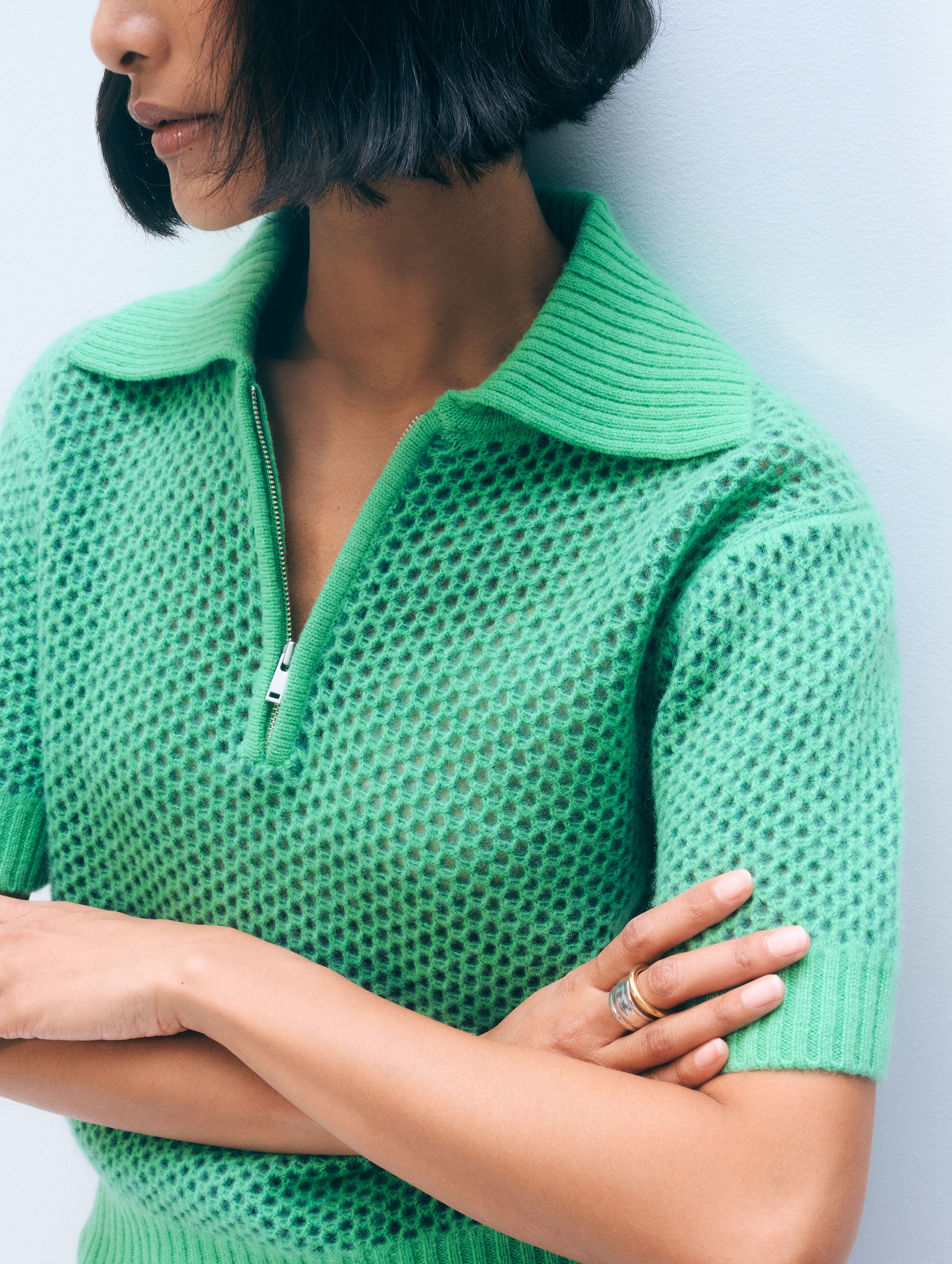 Cashmere Mesh Polo | Ivy Green
