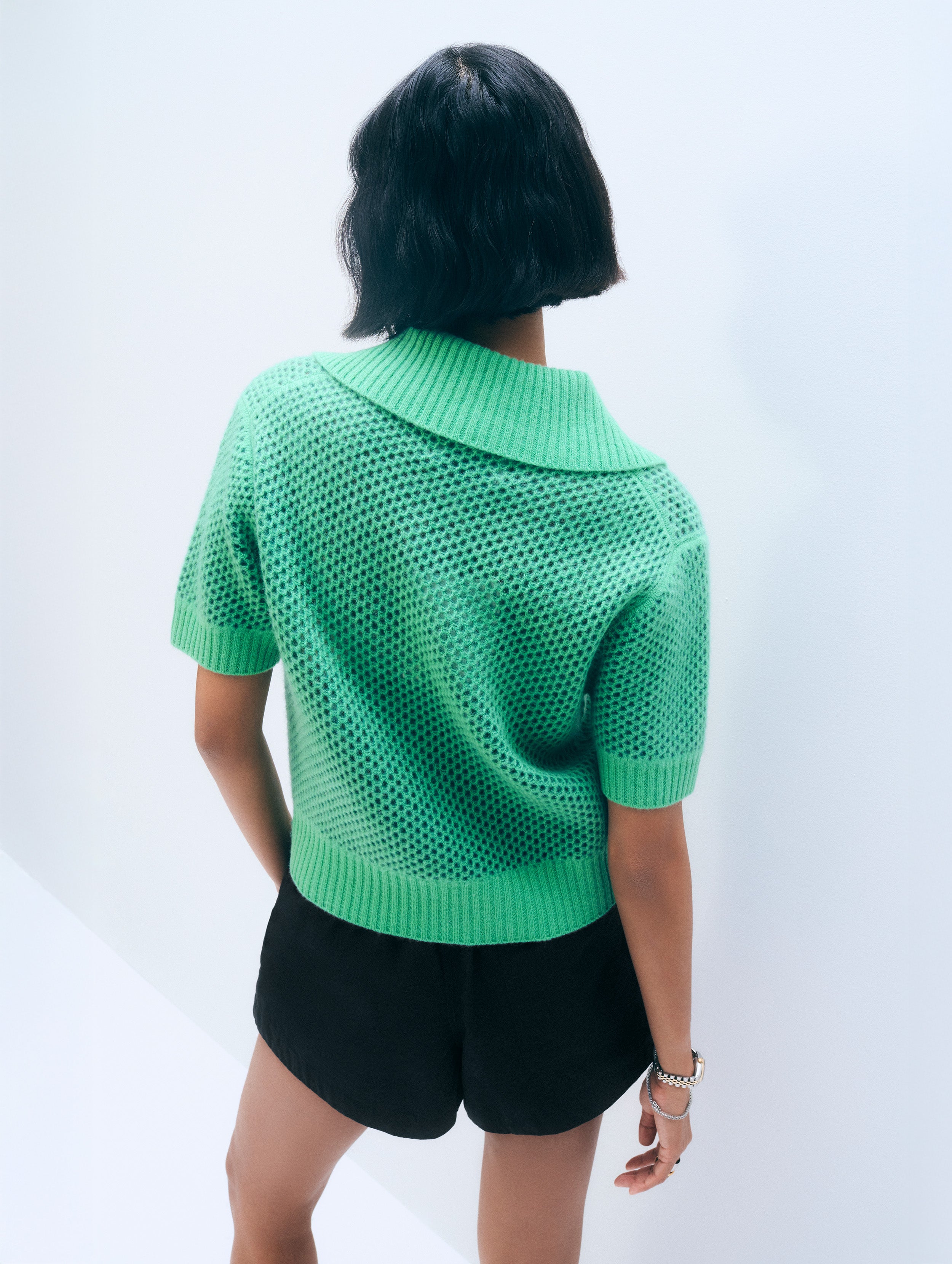 Cashmere Mesh Polo | Ivy Green
