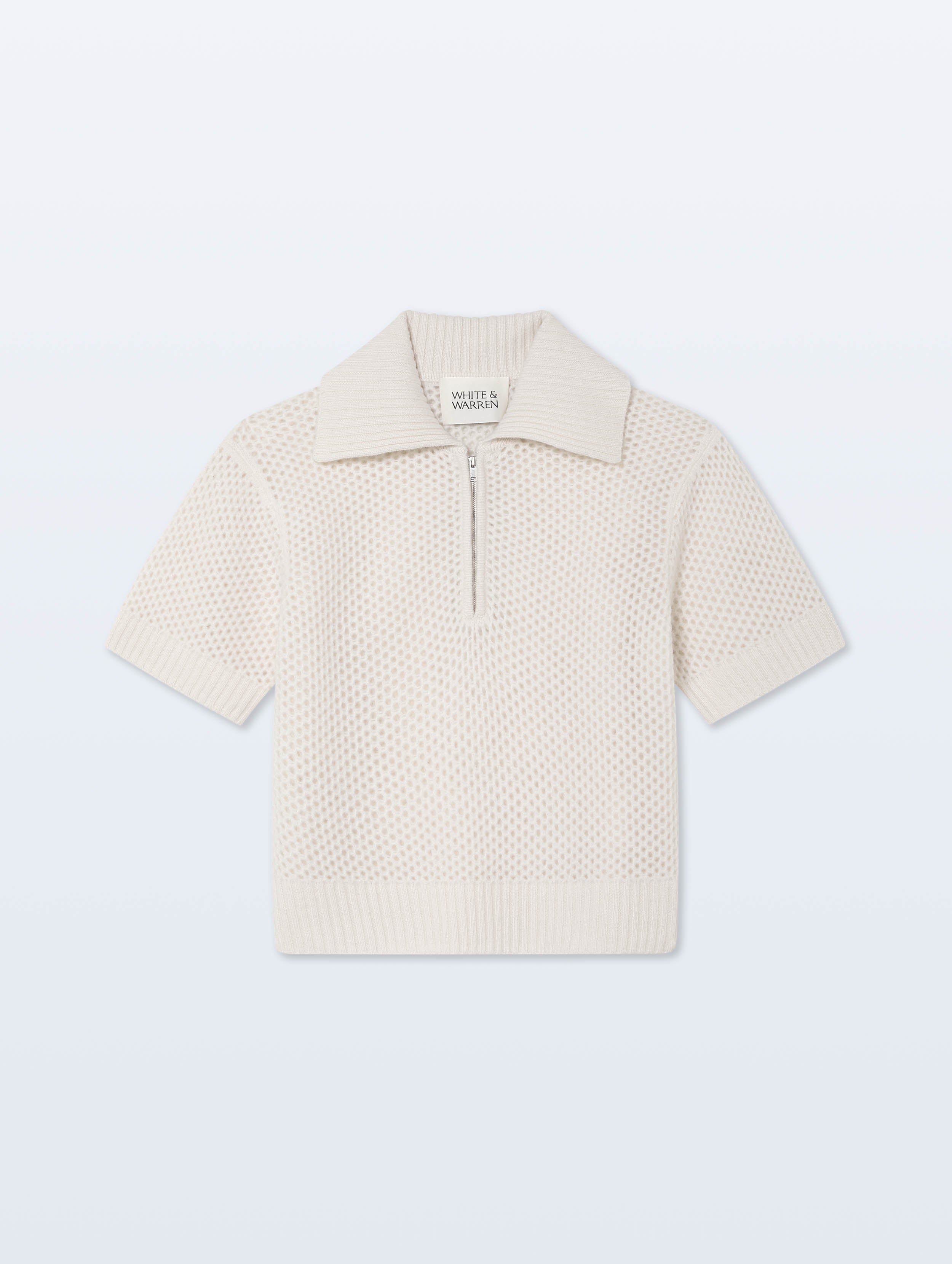 Cashmere Mesh Polo | Soft White