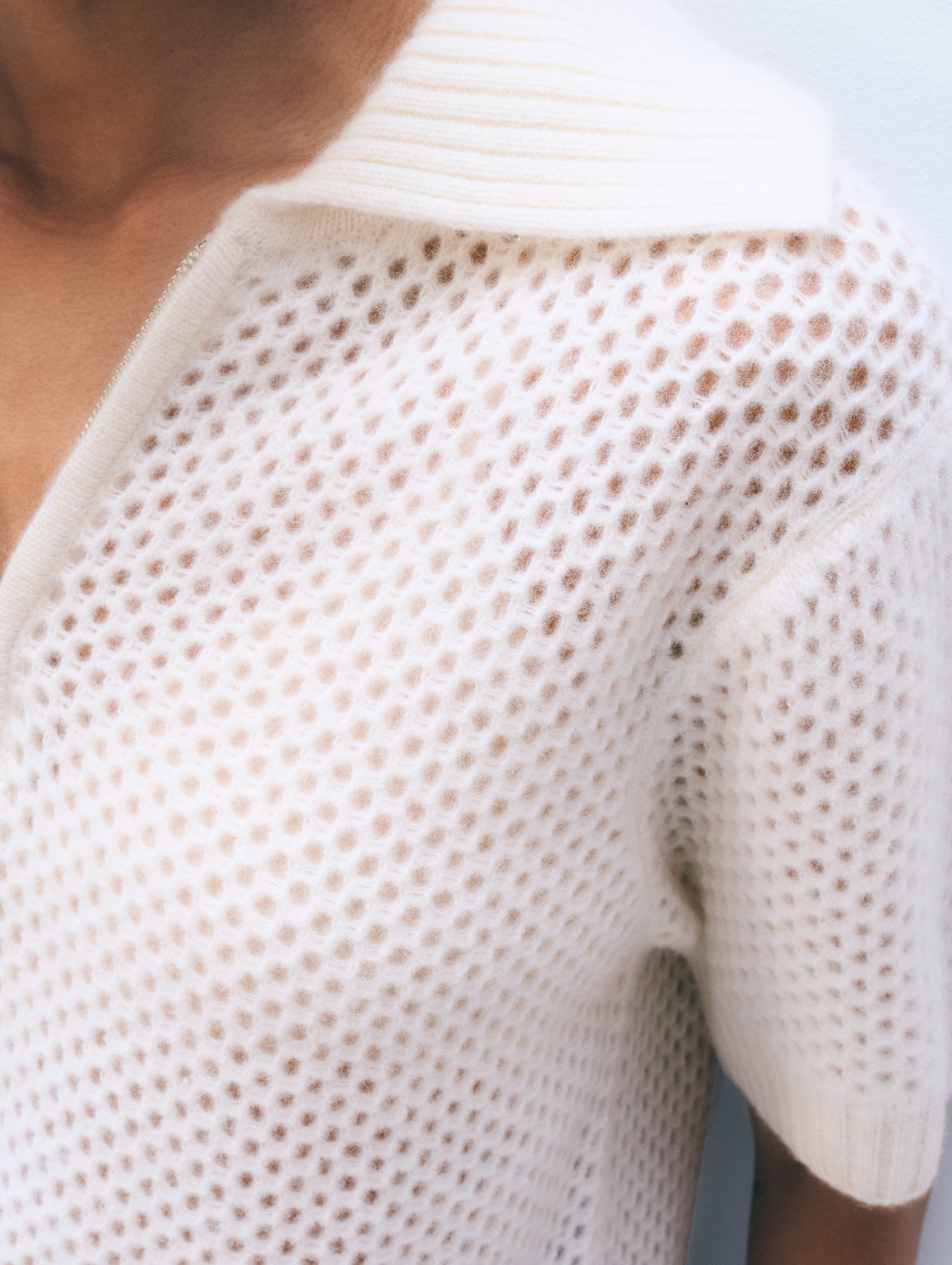 Cashmere Mesh Polo | Soft White