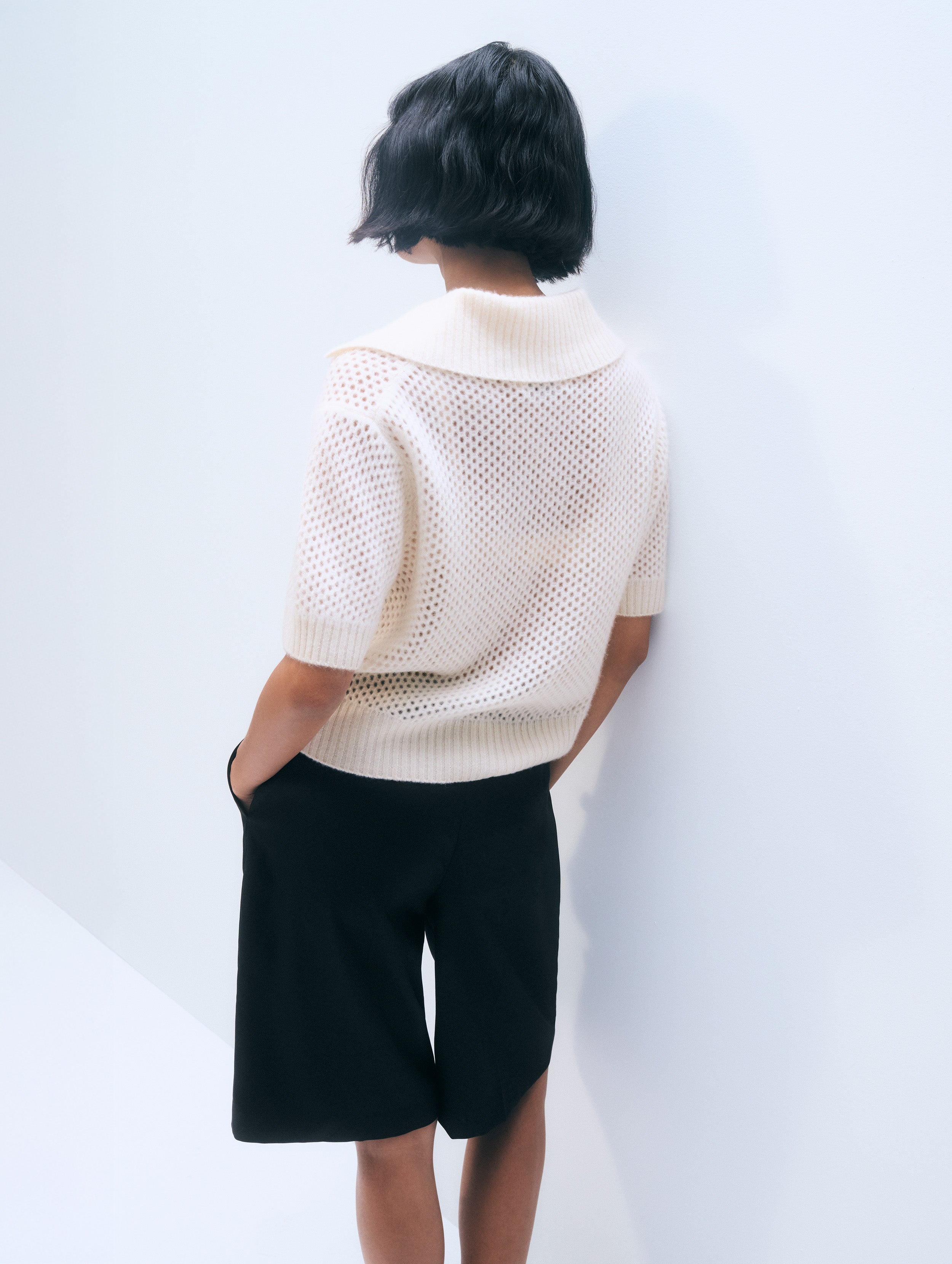 Cashmere Mesh Polo | Soft White