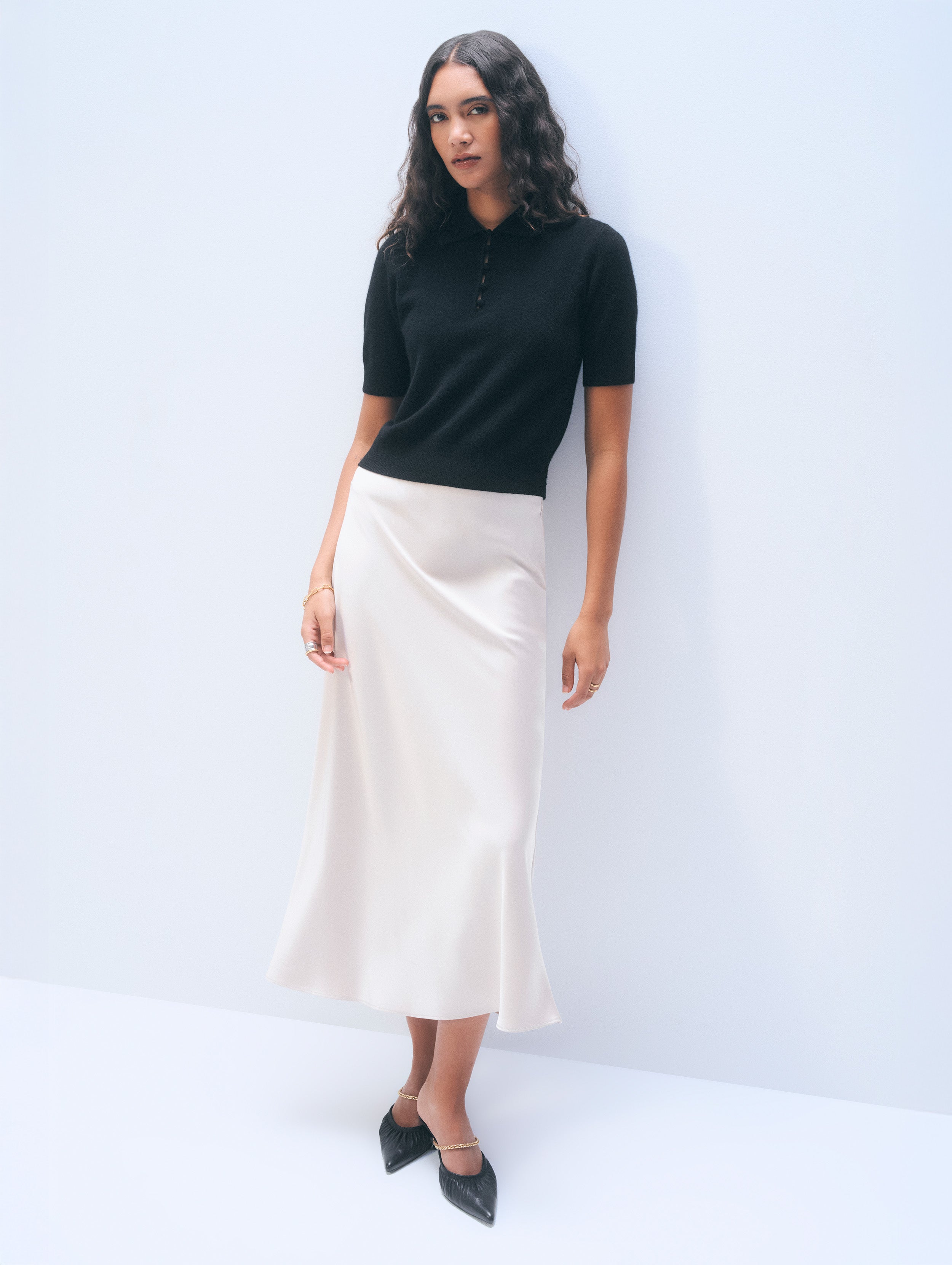 Cashmere Button Polo | Black