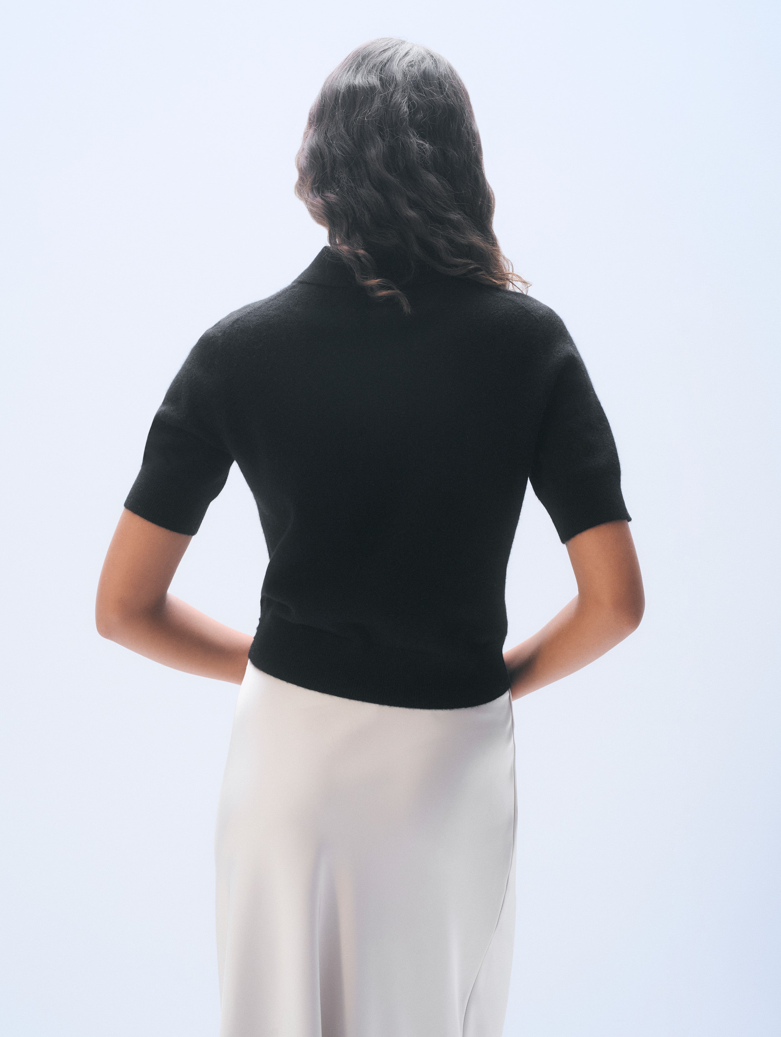 Cashmere Button Polo | Black