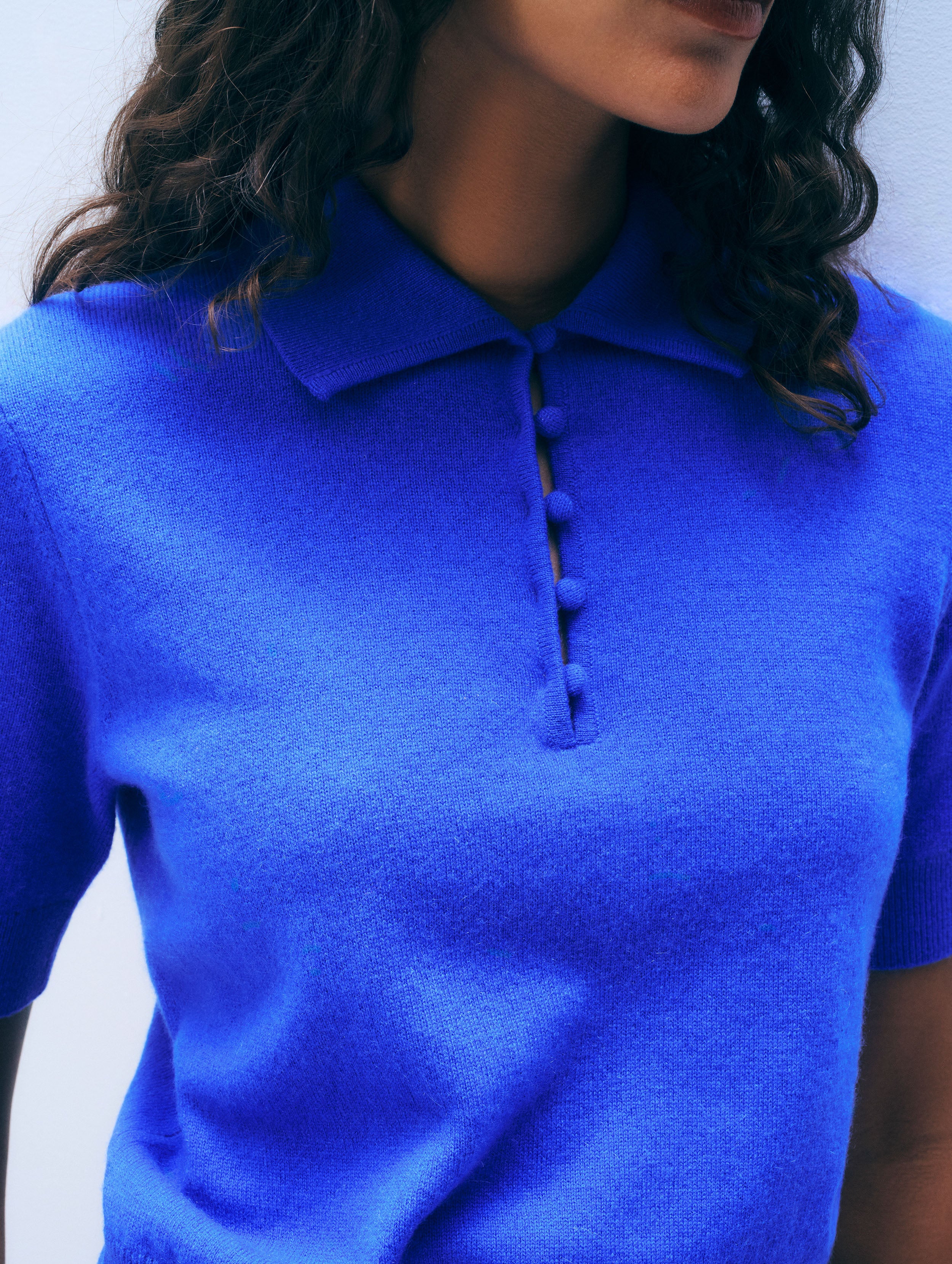 Cashmere Button Polo | Cobalt Blue
