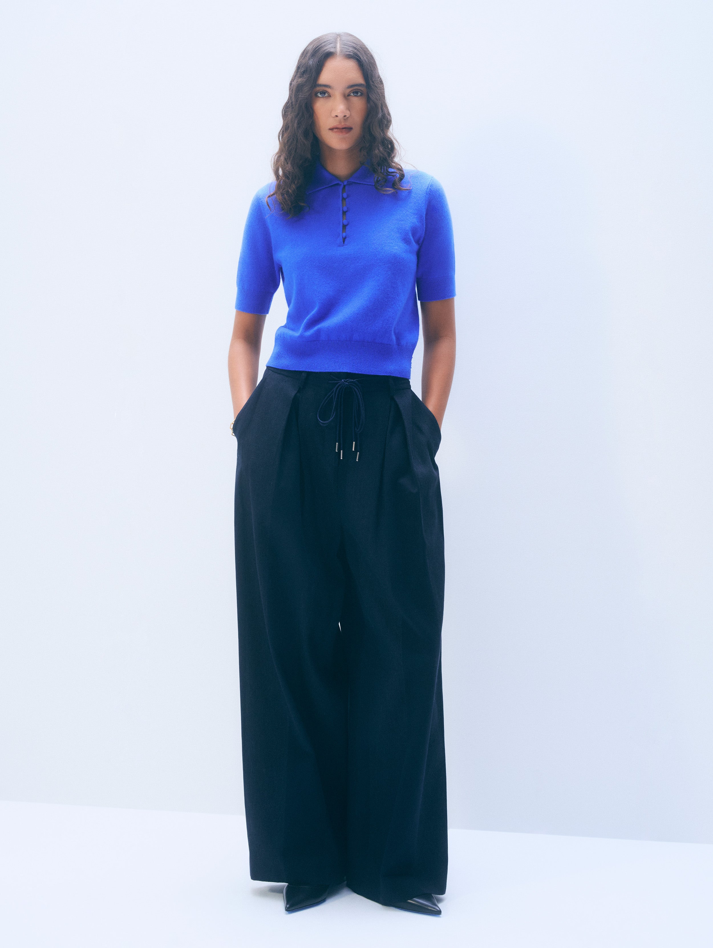 Cashmere Button Polo | Cobalt Blue