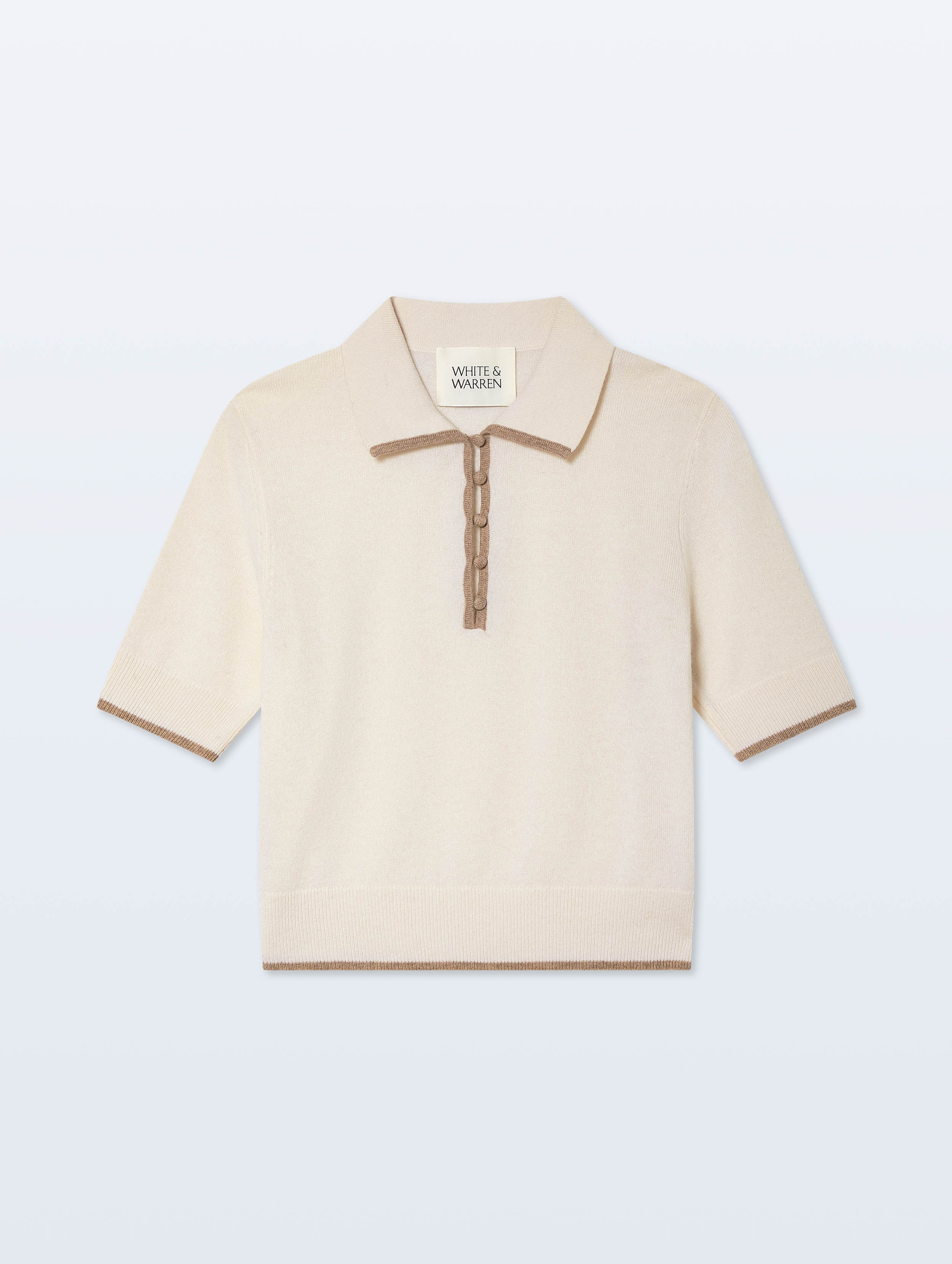 Cashmere Button Polo | Soft White/Taupe