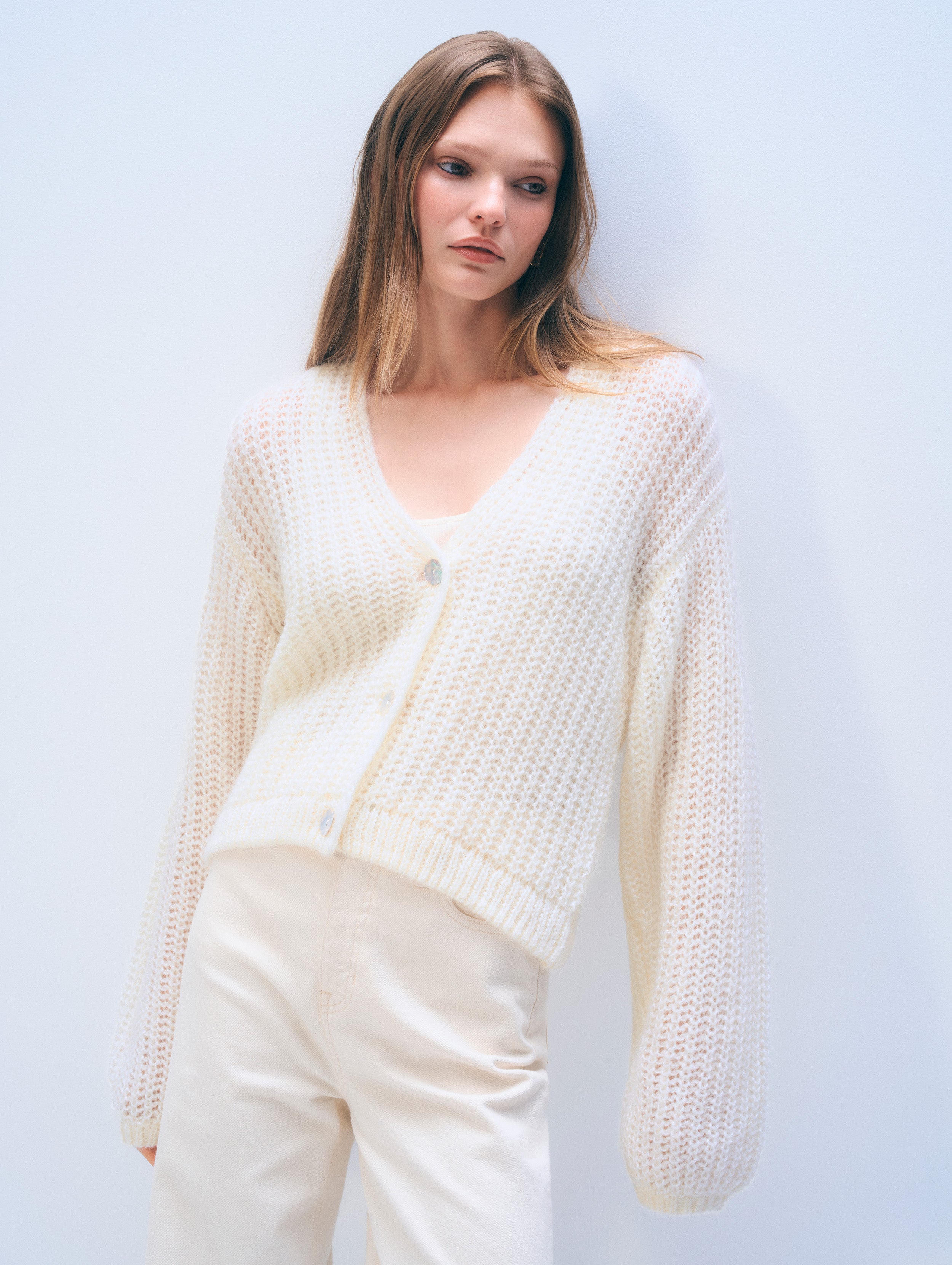 Mohair Luxe Open Cardigan | Ivory