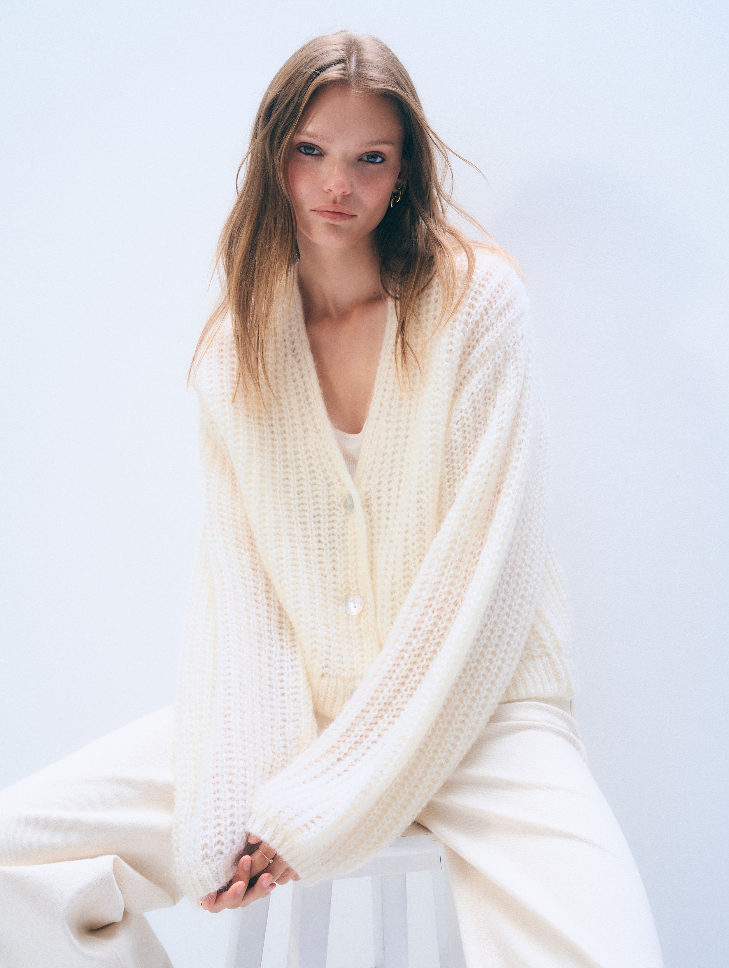 Mohair Luxe Open Cardigan | Ivory