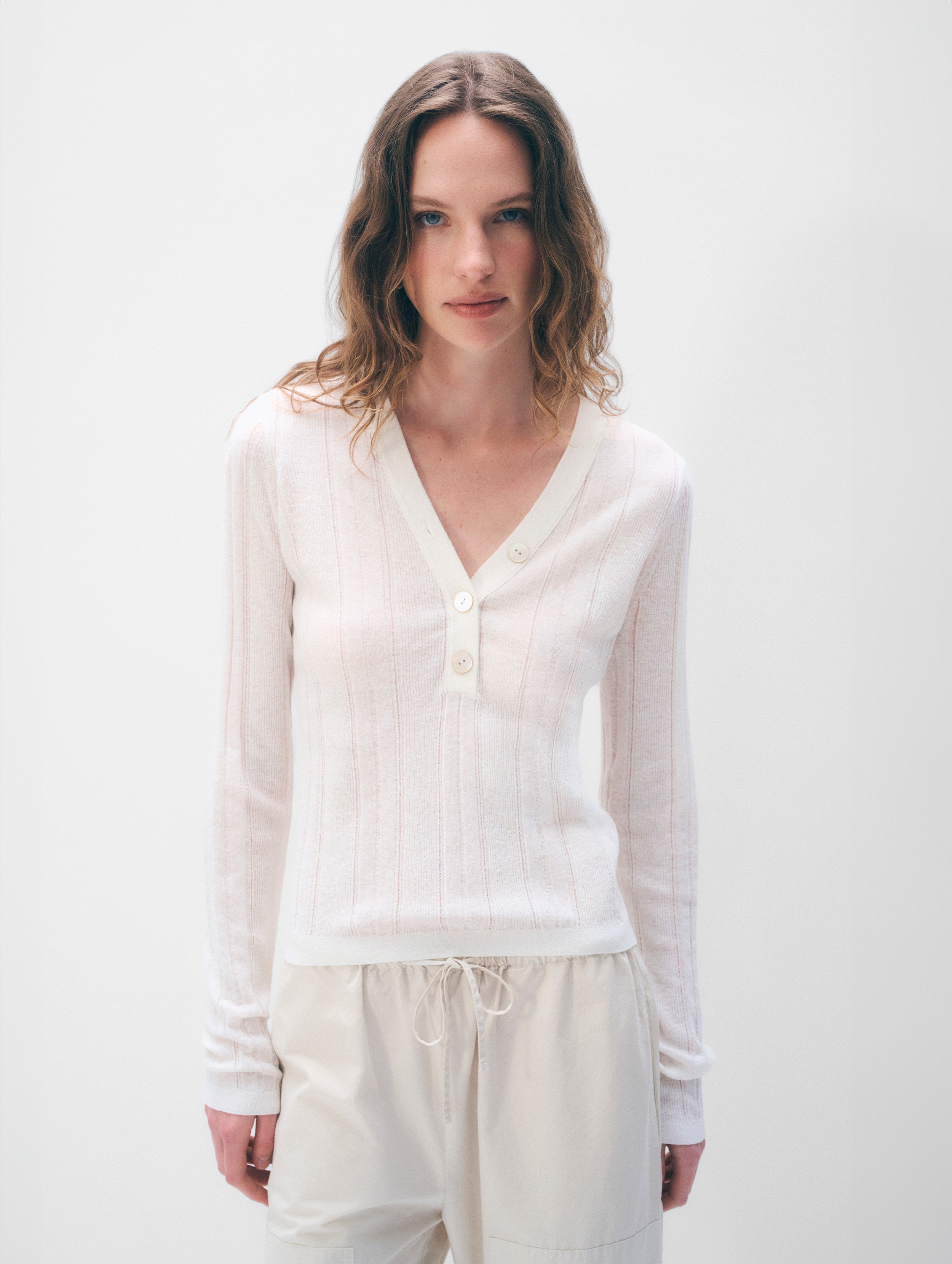 Linen Blend Henley | White