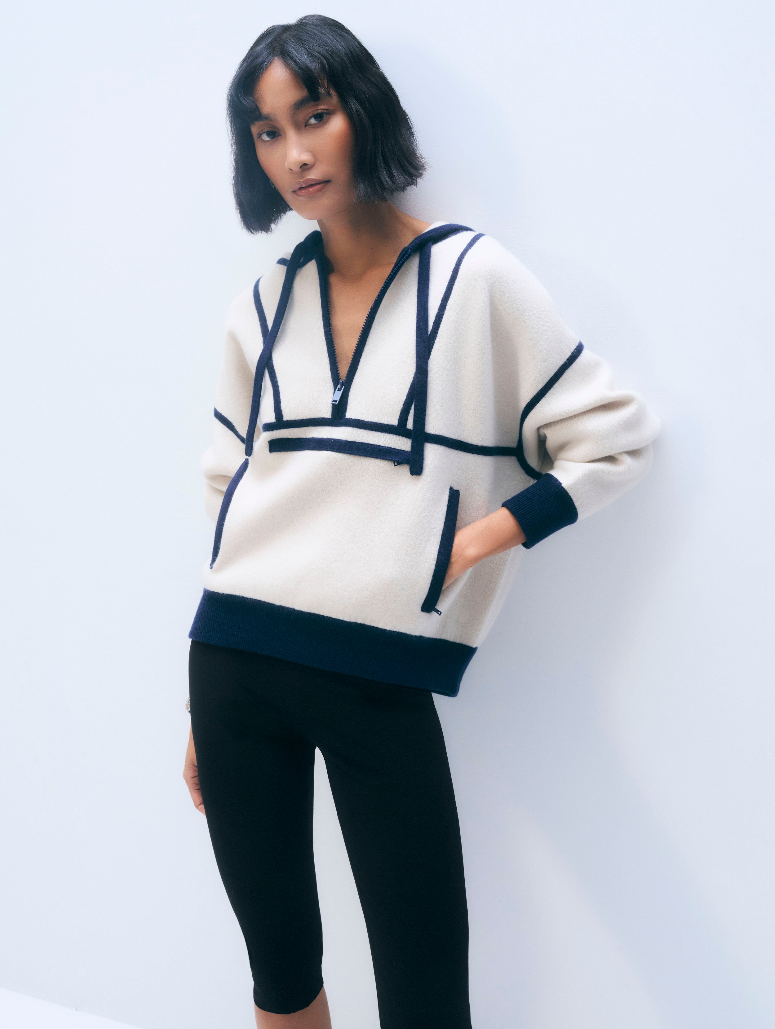 Cashmere Anorak | Ivory/Navy