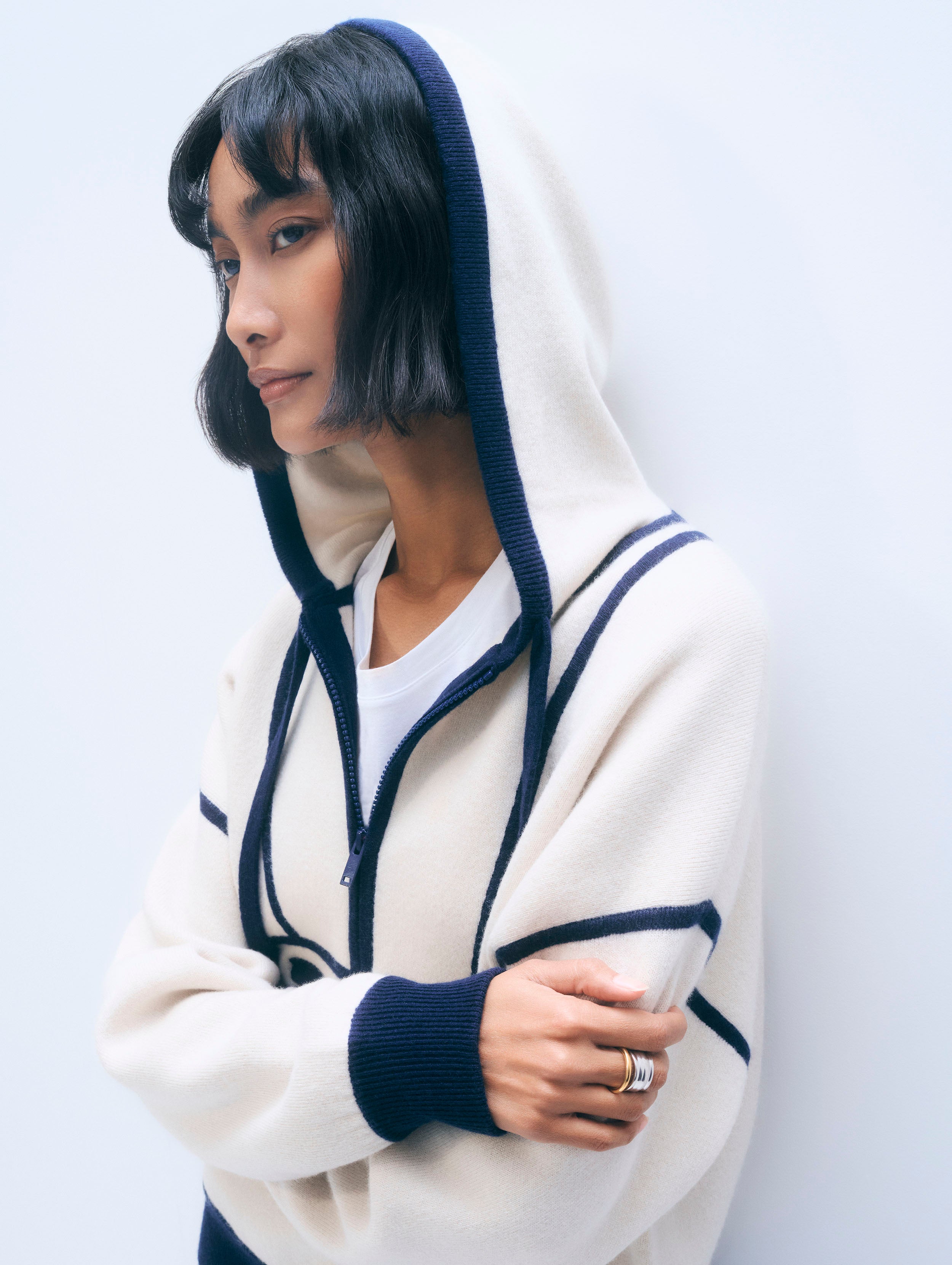 Cashmere Anorak | Ivory/Navy
