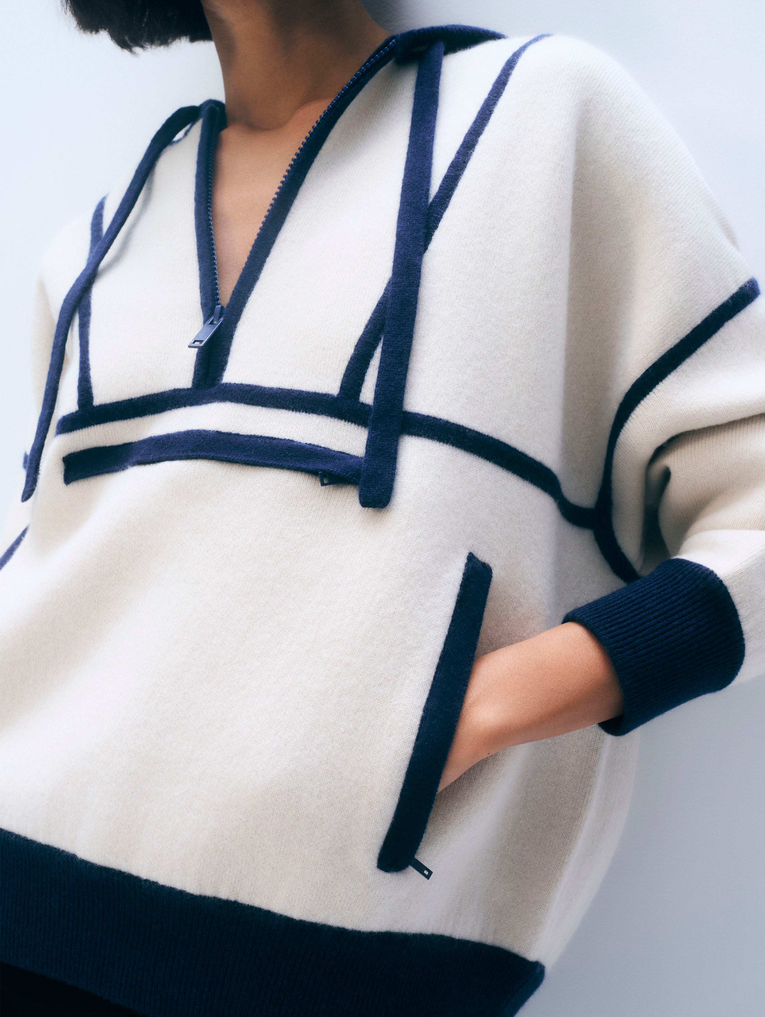 Cashmere Anorak | Ivory/Navy