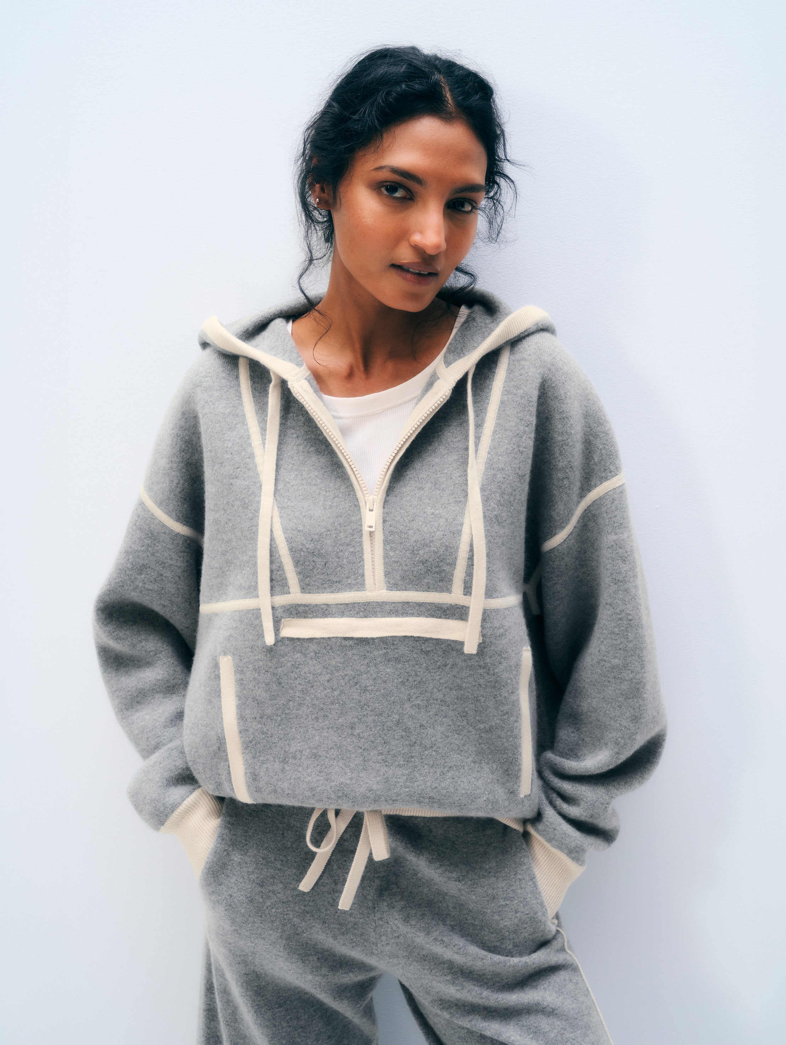 Cashmere Blend Anorak | Grey/Ivory