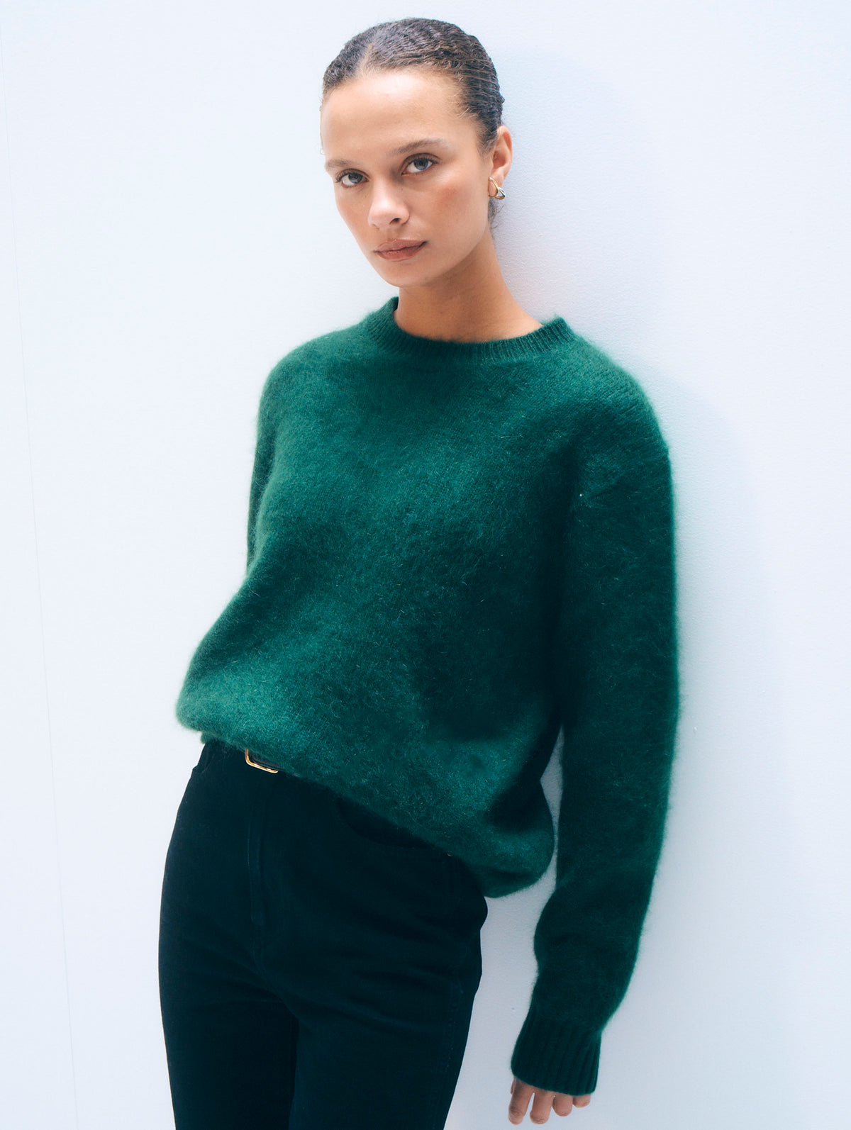 Brushed Cashmere Striped Crewneck