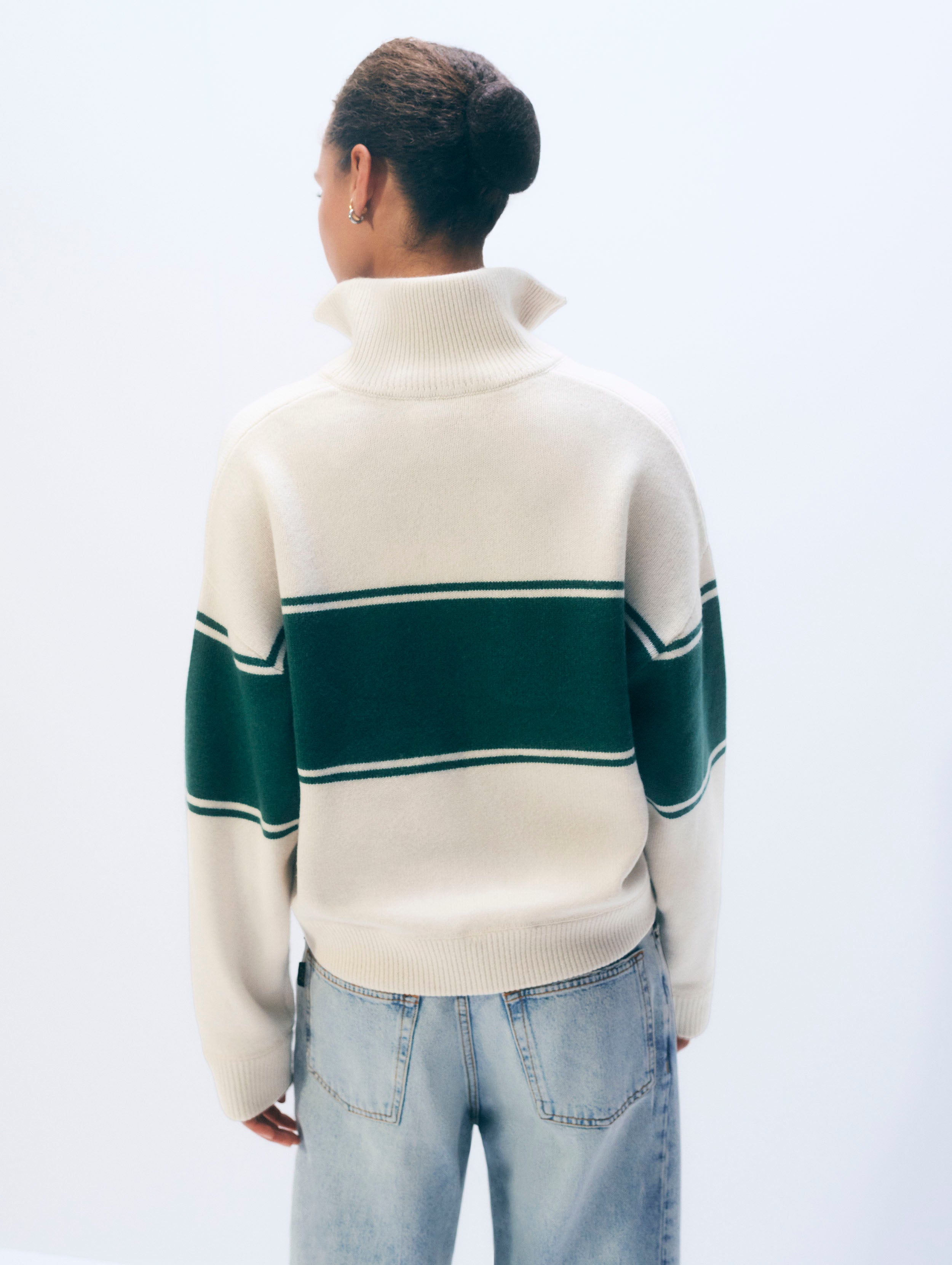 Cashmere Blend Quarter Zip | Ivory/Ivy Green