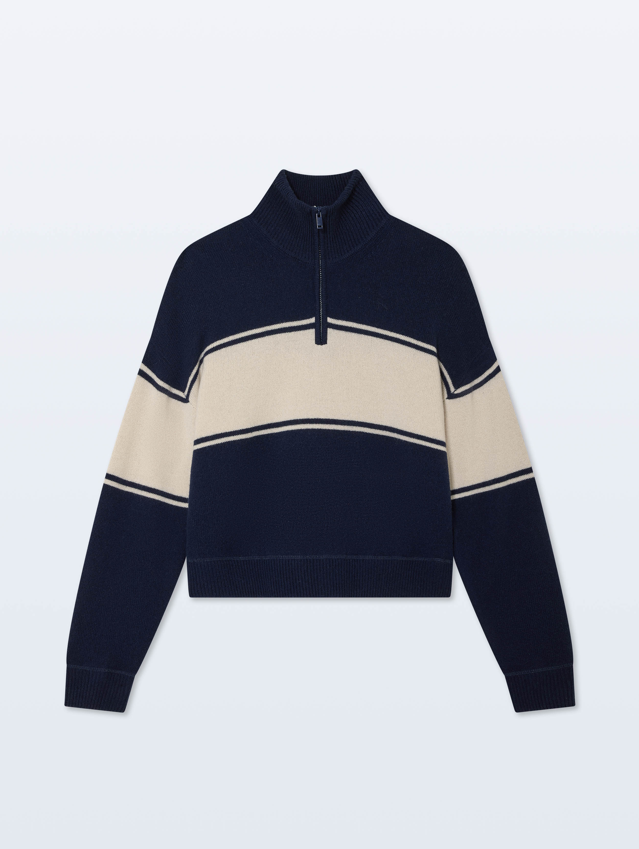 Cashmere Blend Quarter Zip | Navy/Ivory