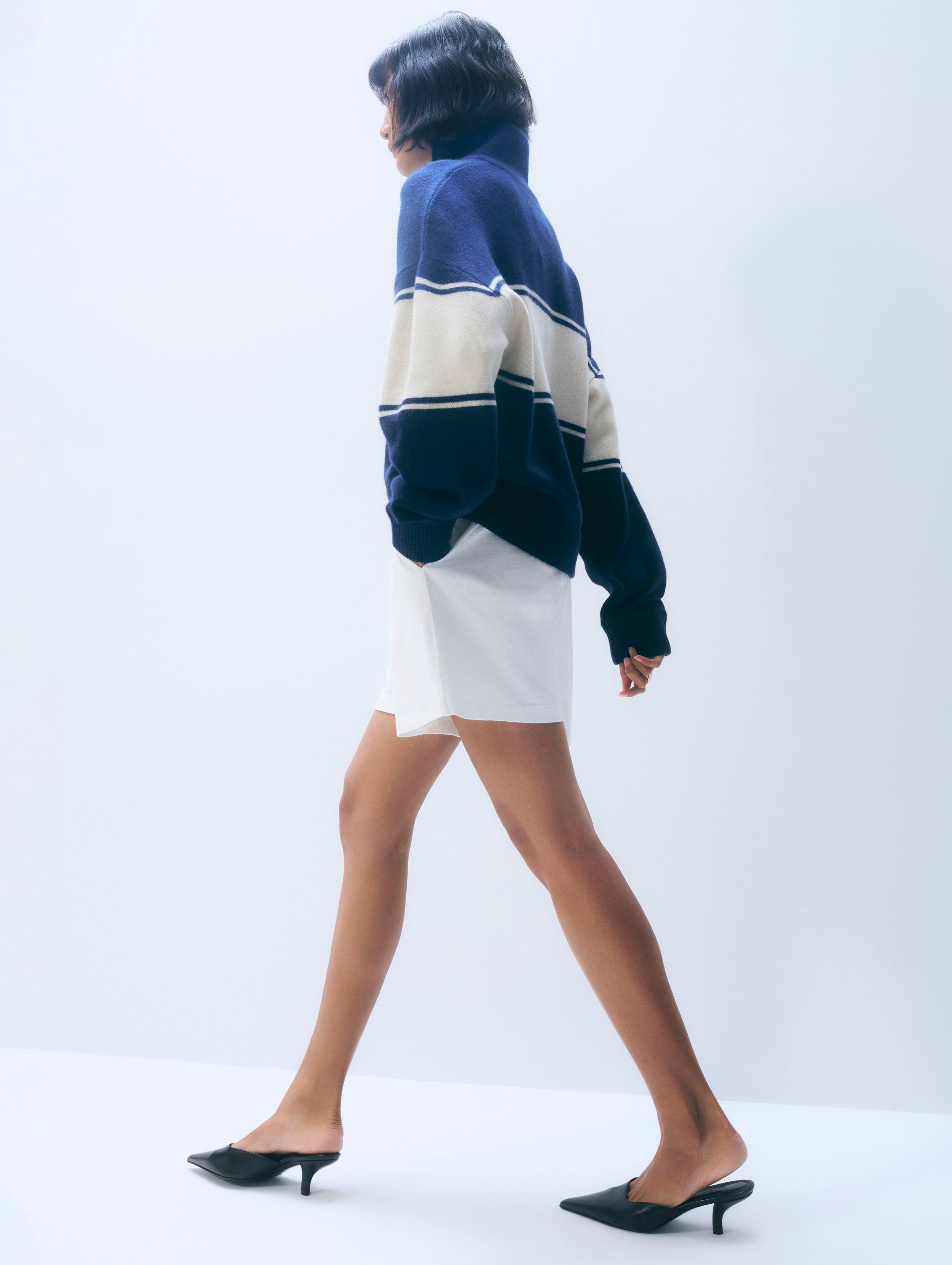 Cashmere Blend Quarter Zip | Navy/Ivory