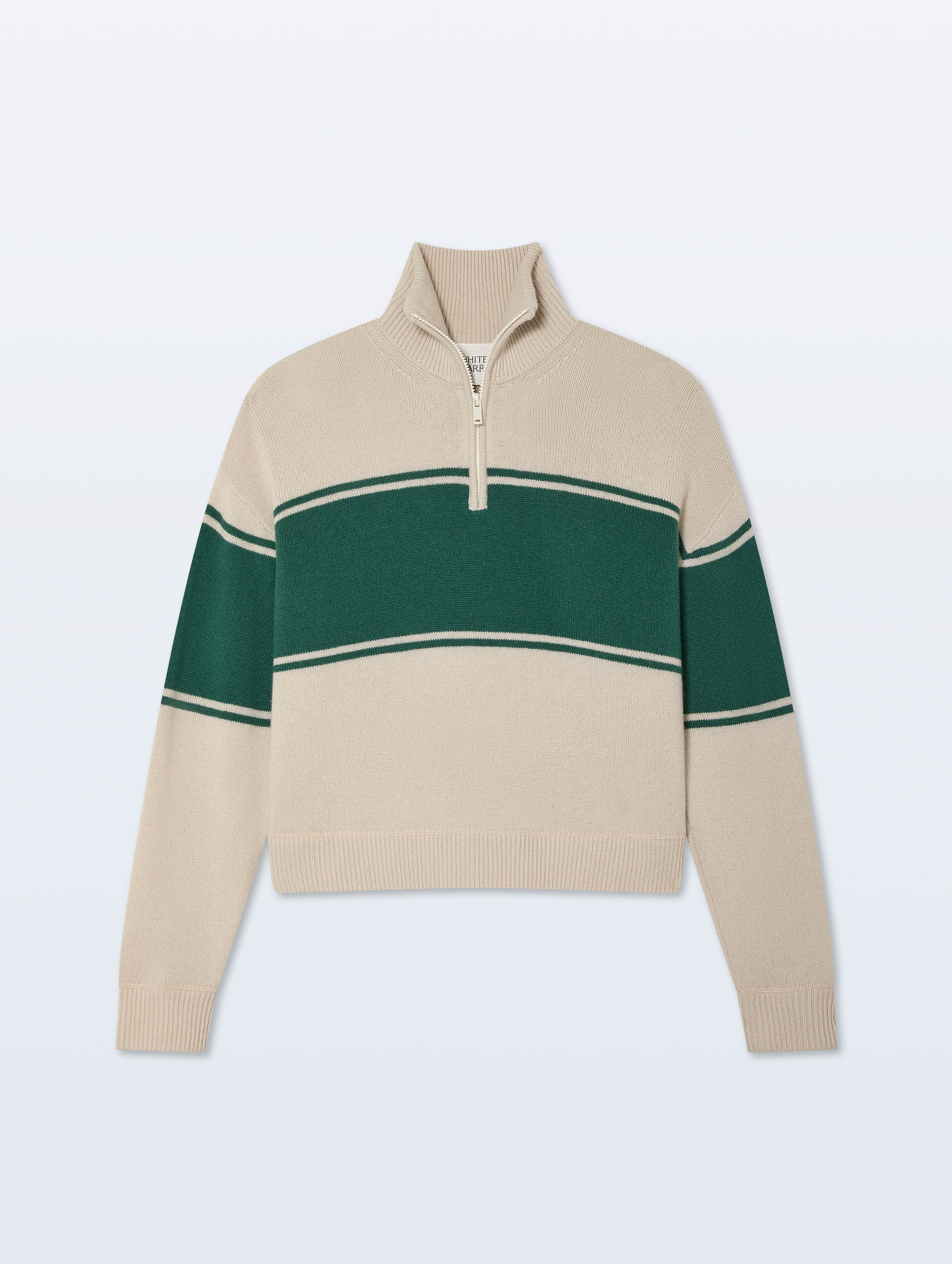 Cashmere Blend Quarter Zip | Ivory/Ivy Green