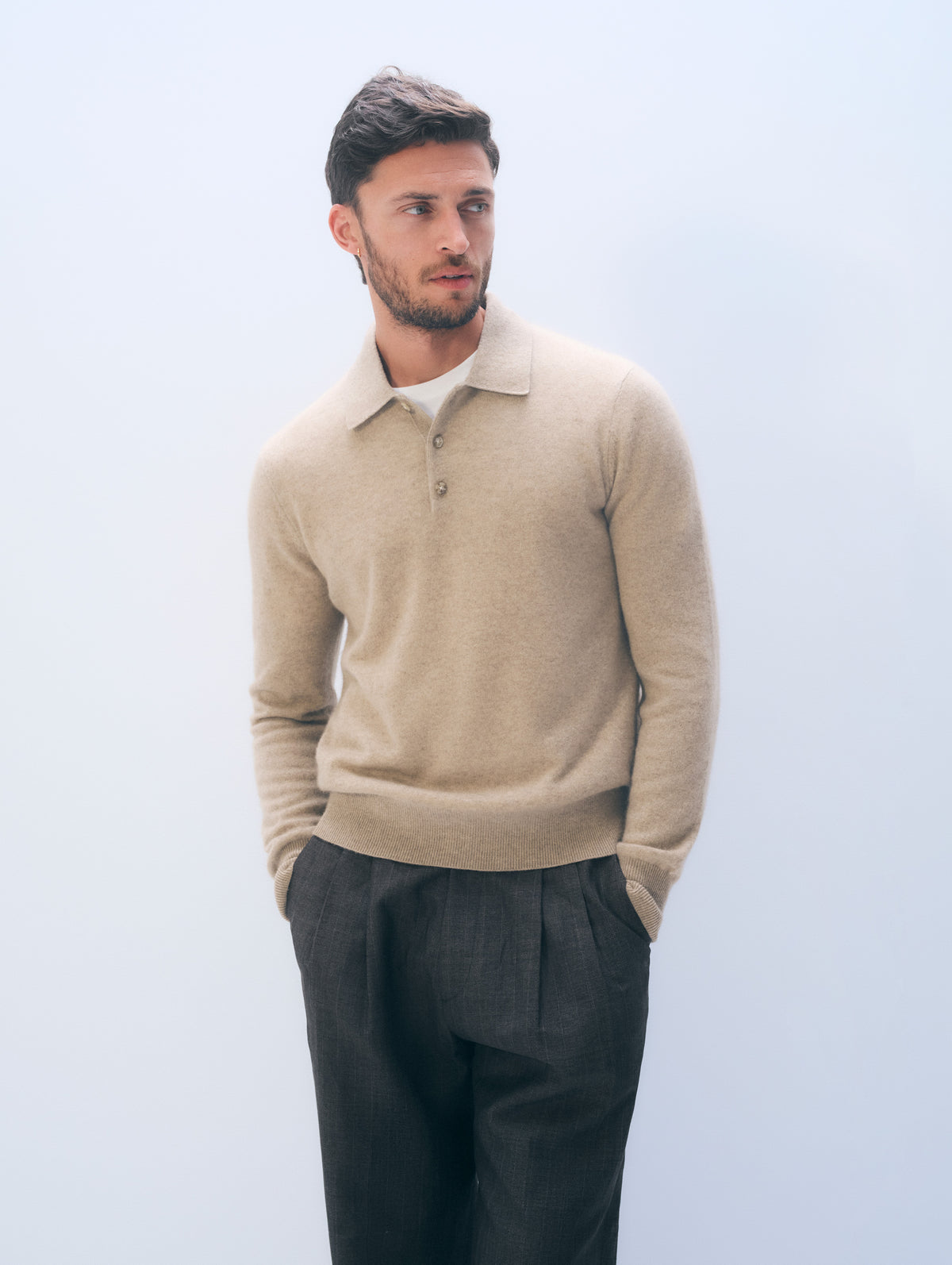 Cashmere Polo | Taupe Heather
