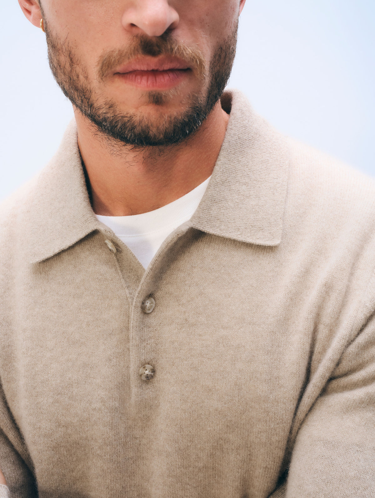 Cashmere Polo | Taupe Heather