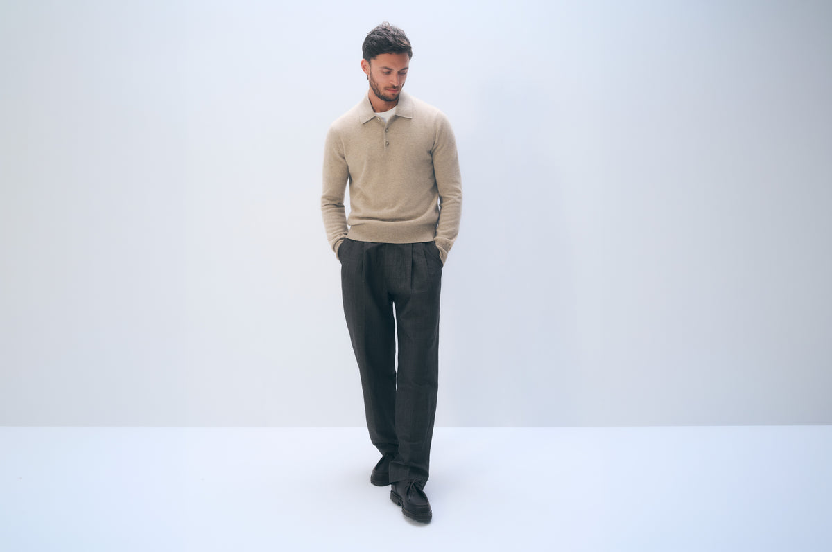 Cashmere Polo | Taupe Heather