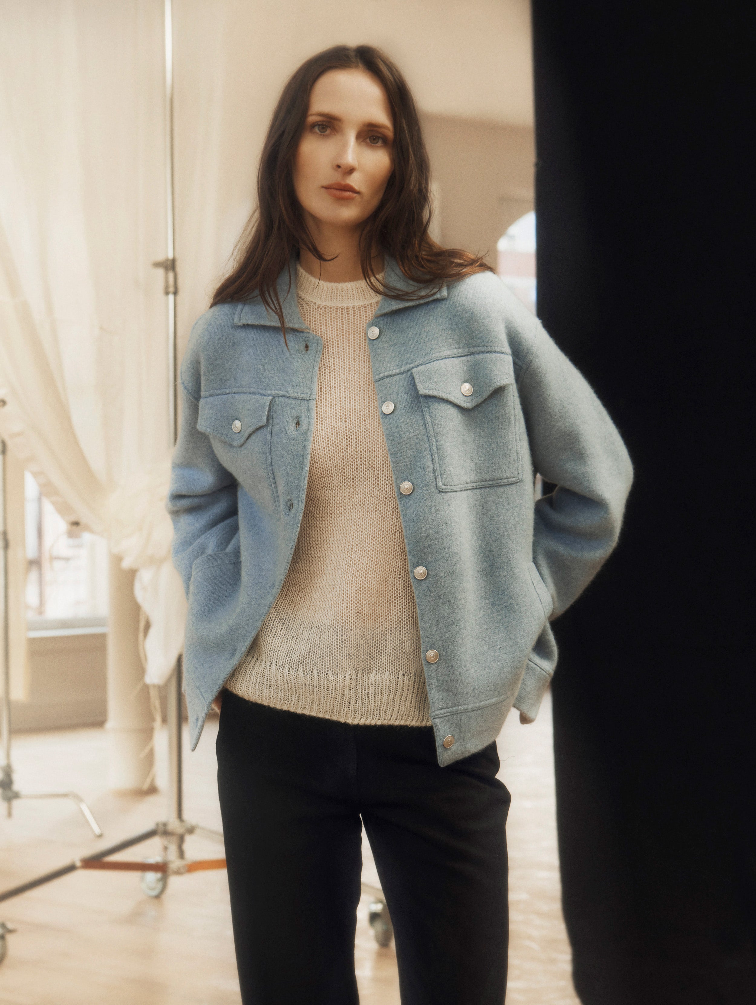 Cashmere Blend Chore Jacket | Soft Indigo