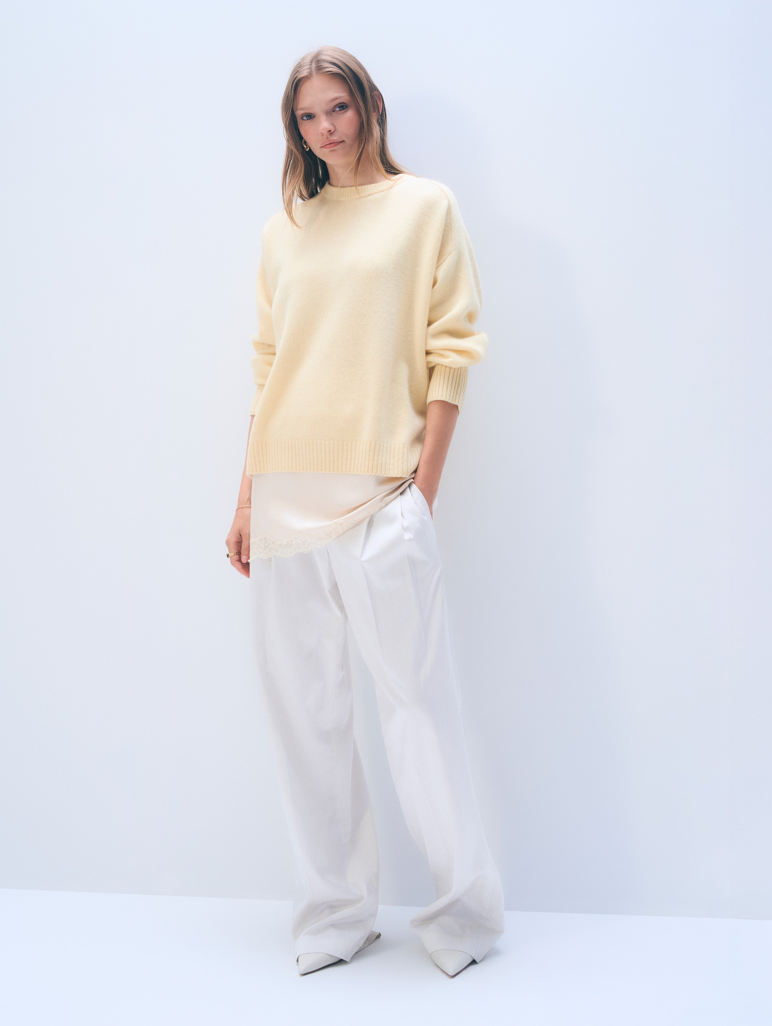 Cashmere Oversized Saddle Sleeve Crewneck | Lemonade