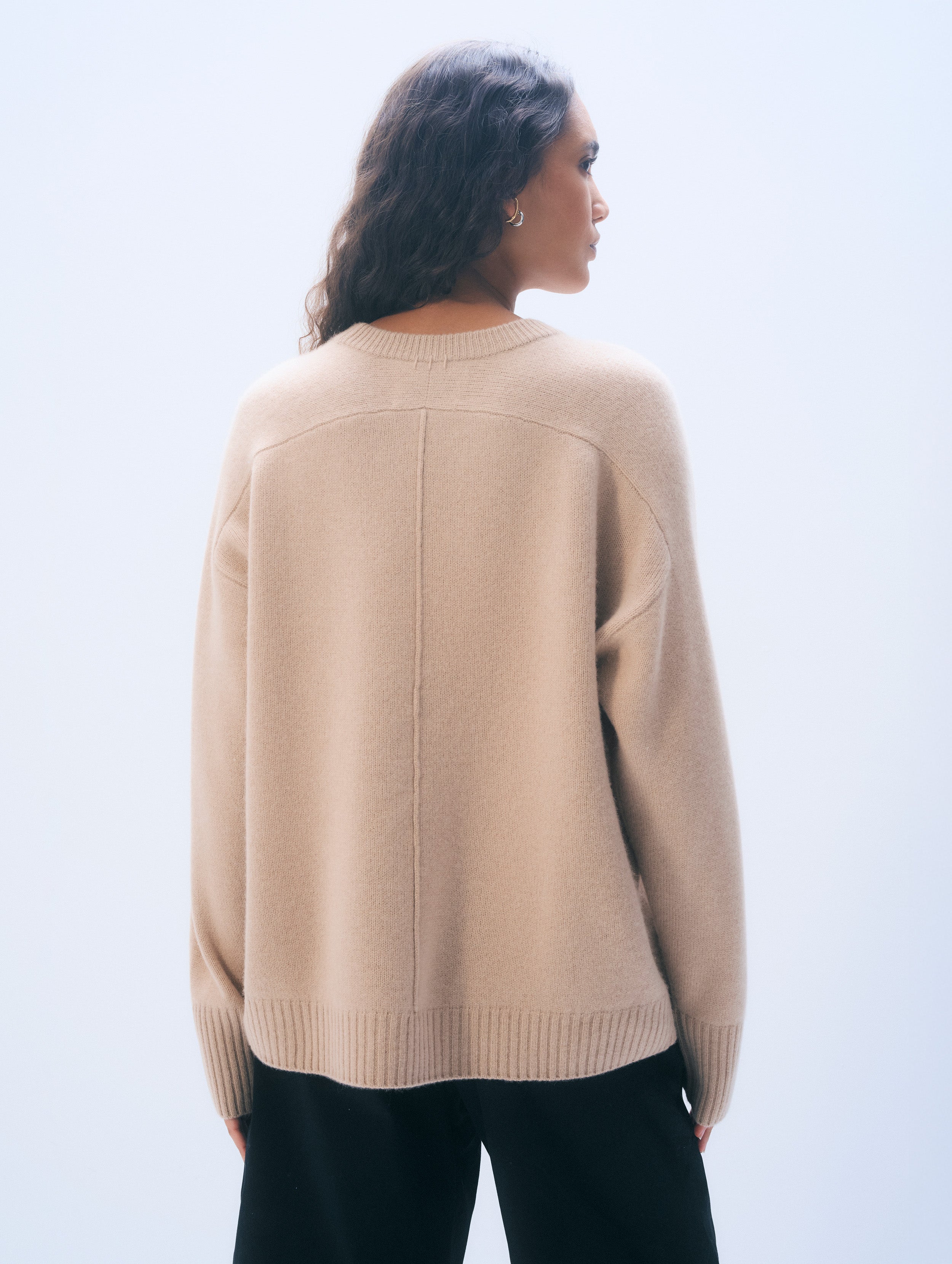 Cashmere Oversized Saddle Sleeve Crewneck | Muted Camel