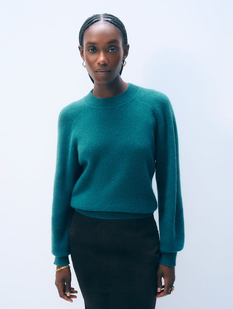Cashmere Blouson Sleeve Crewneck | Black
