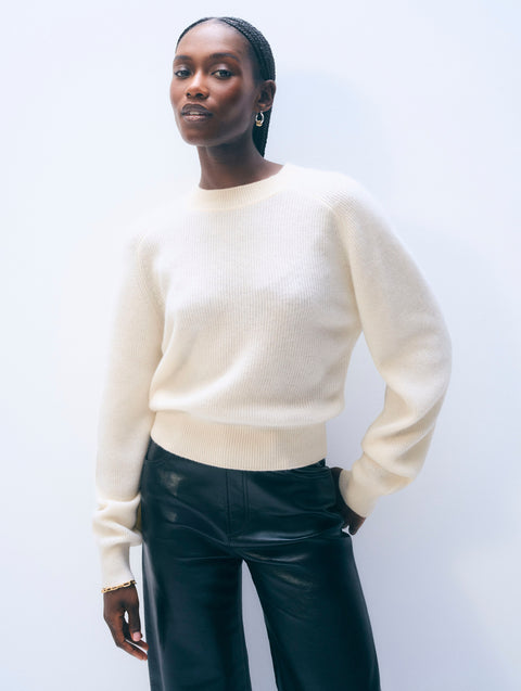 Cashmere Blouson Sleeve Crewneck | Black