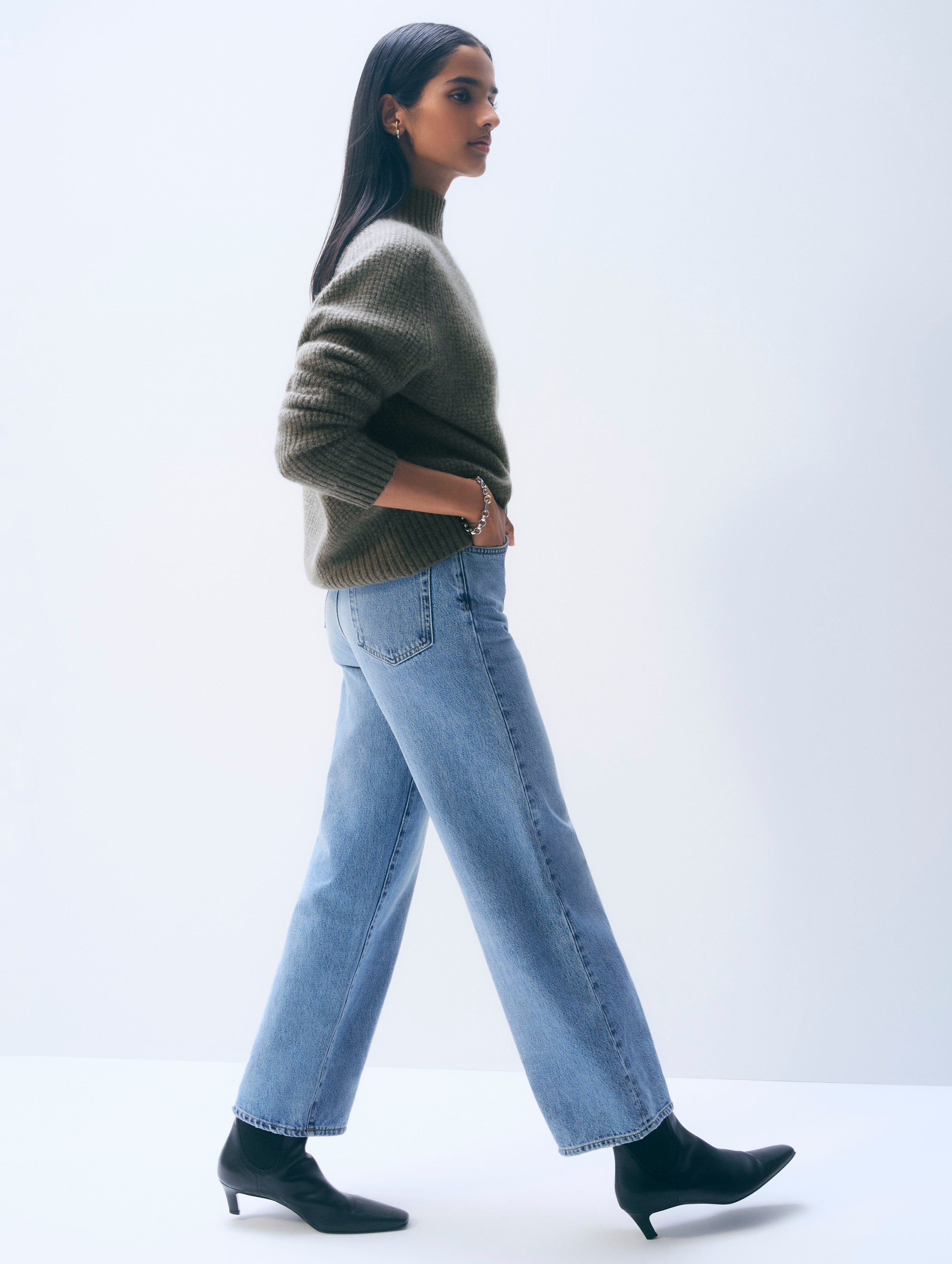 トップス WOOL CASHMERE WAFFLE KNIT Cashmere Luxe Waffle Standneck | Ashen Brown