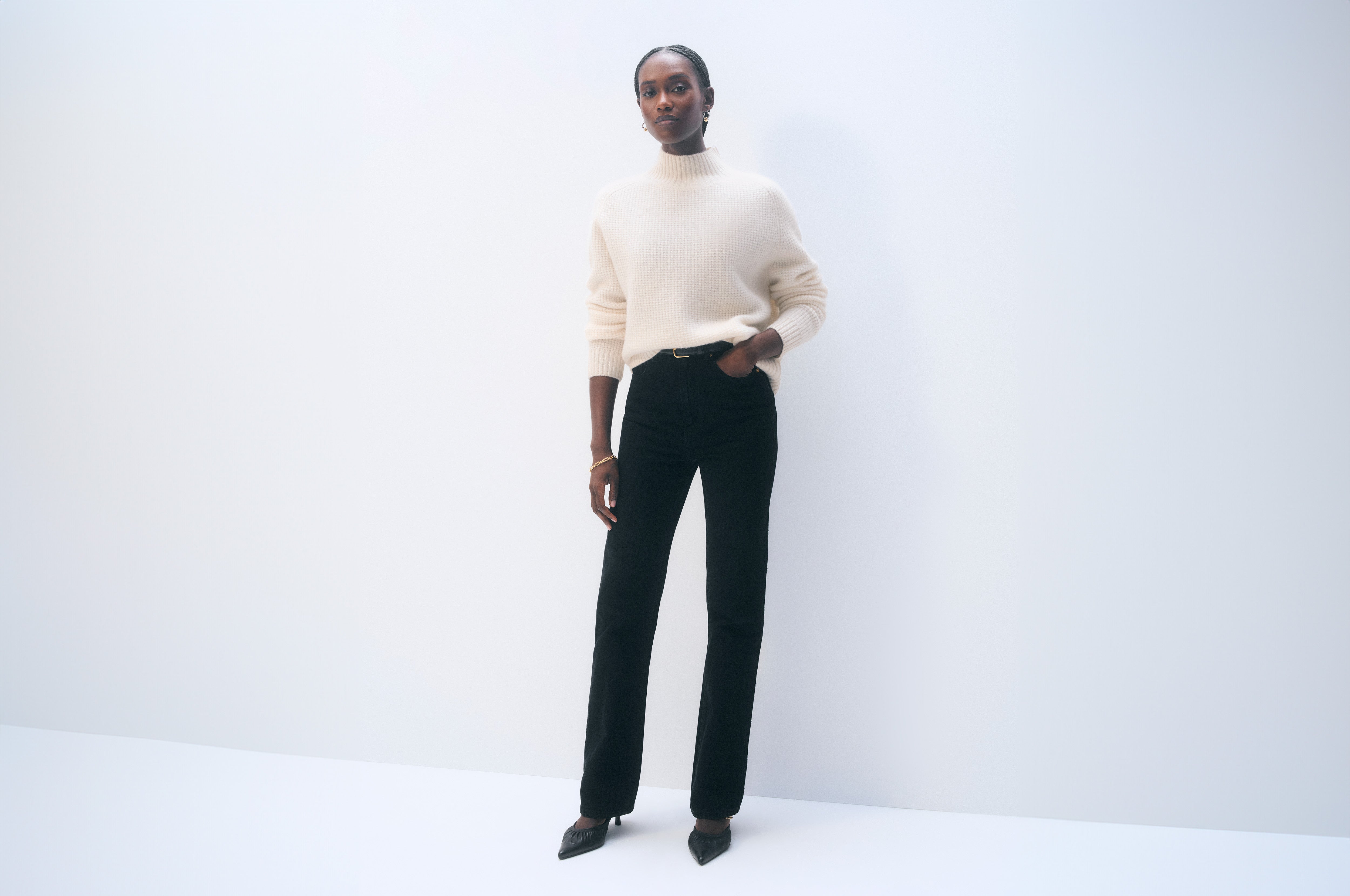 Cashmere Luxe Waffle Standneck | Soft White