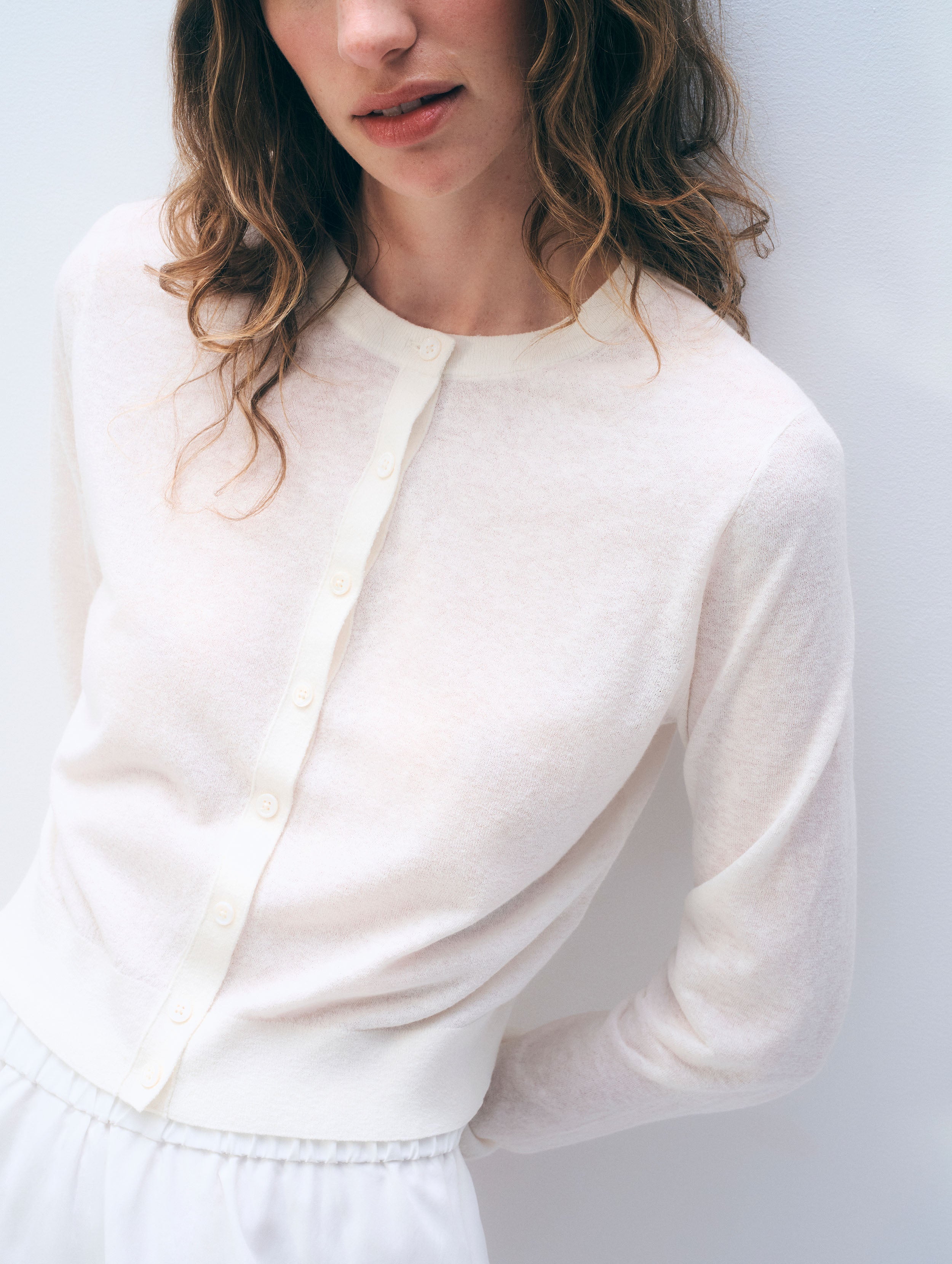 Linen Blend Cardigan | White