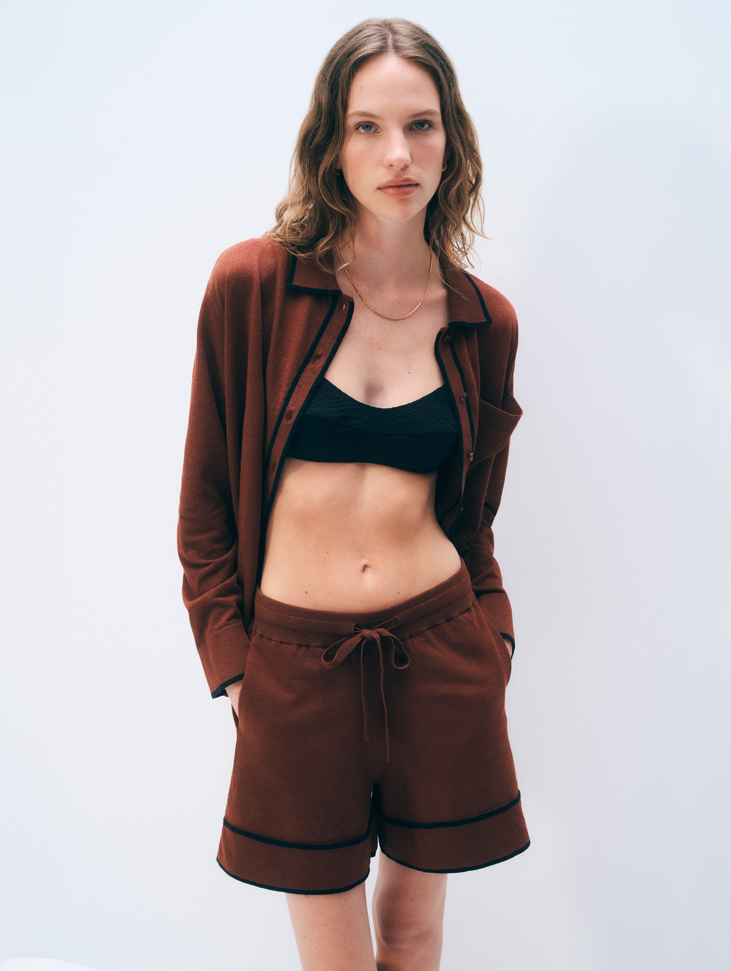 Linen Blend Shorts | Redwood Brown