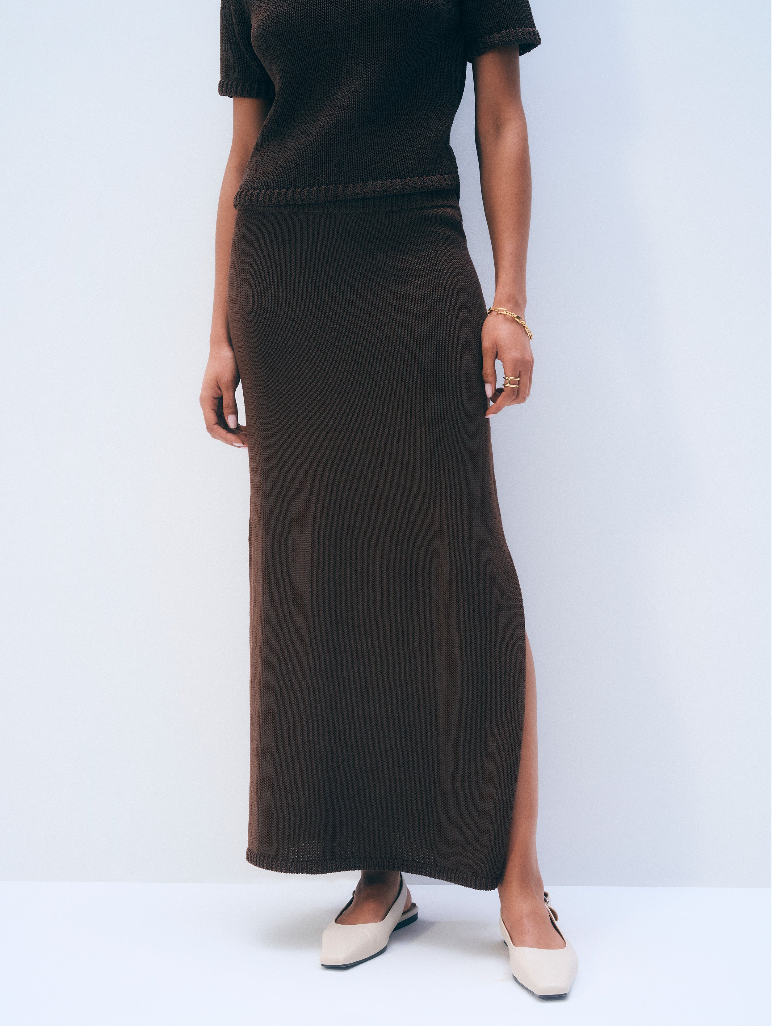 Luxe Cotton Midi Skirt | Dark Espresso