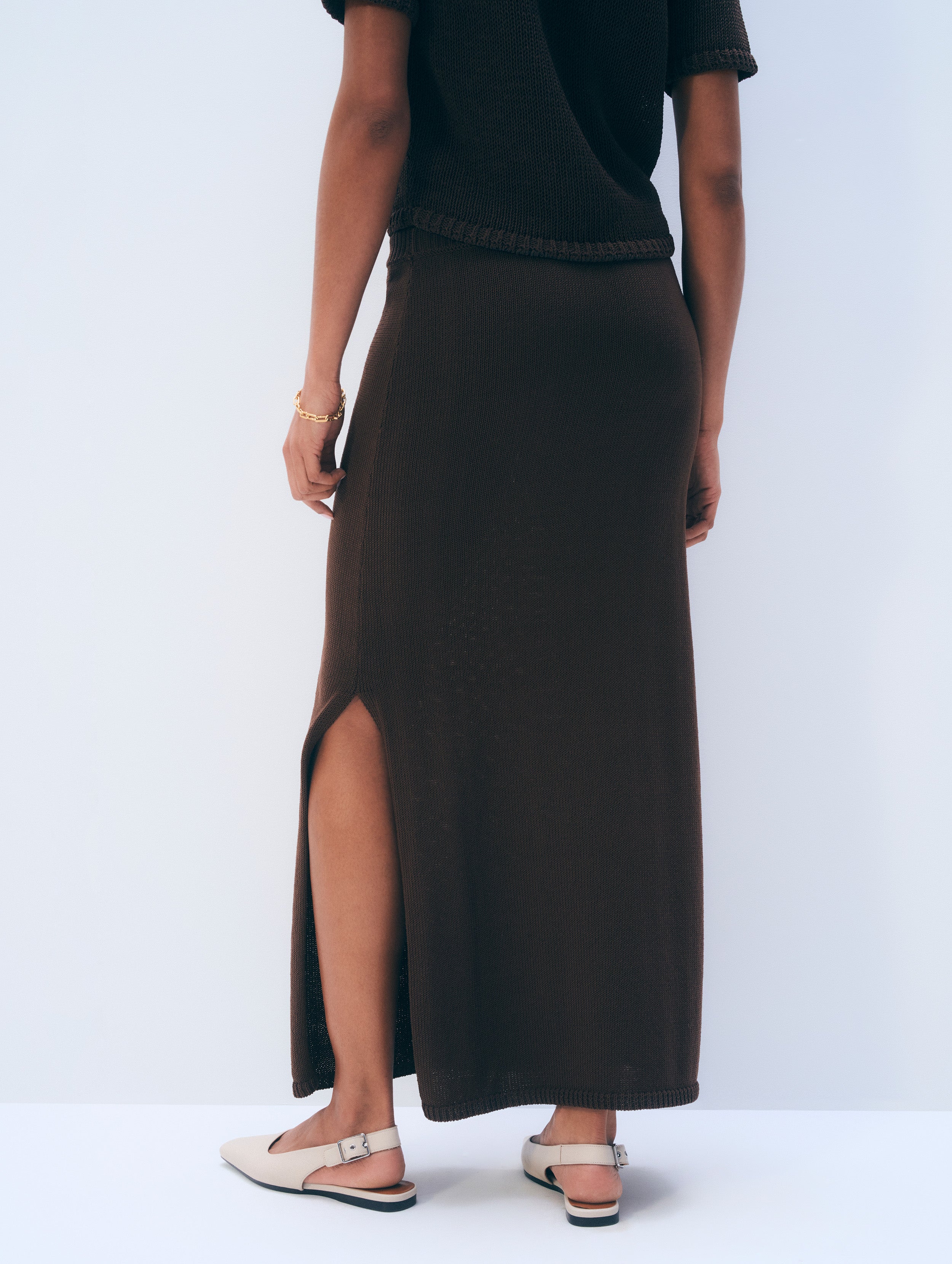 Luxe Cotton Midi Skirt | Dark Espresso