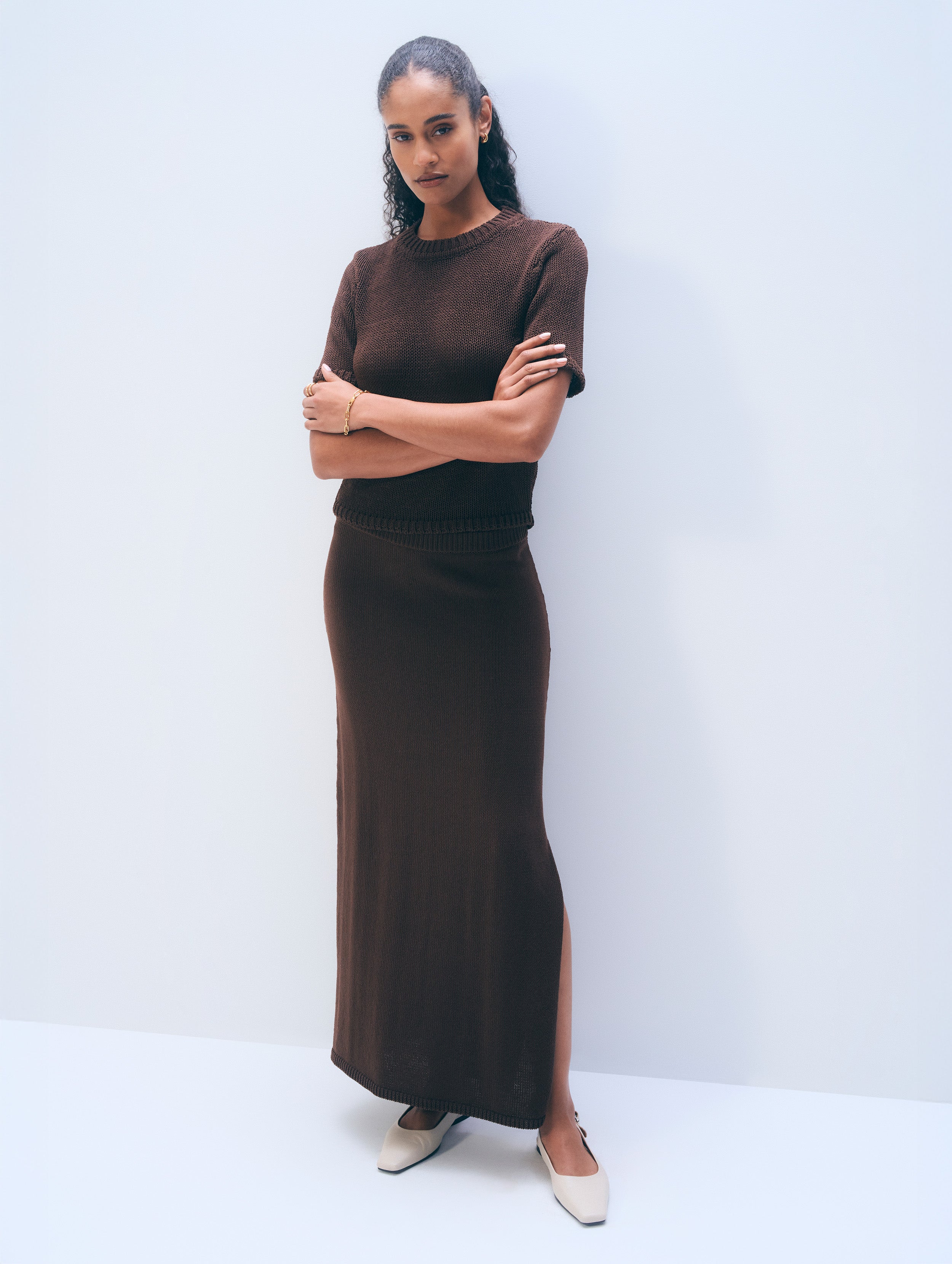 Luxe Cotton Midi Skirt | Dark Espresso