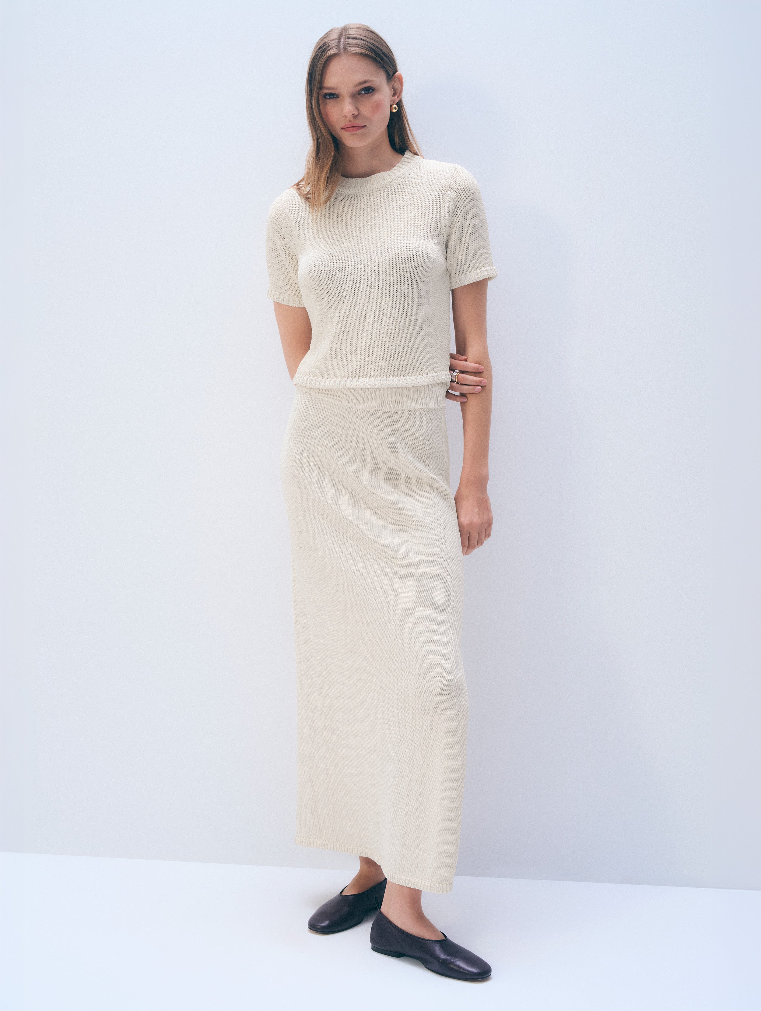 Luxe Cotton Midi Skirt | Ecru